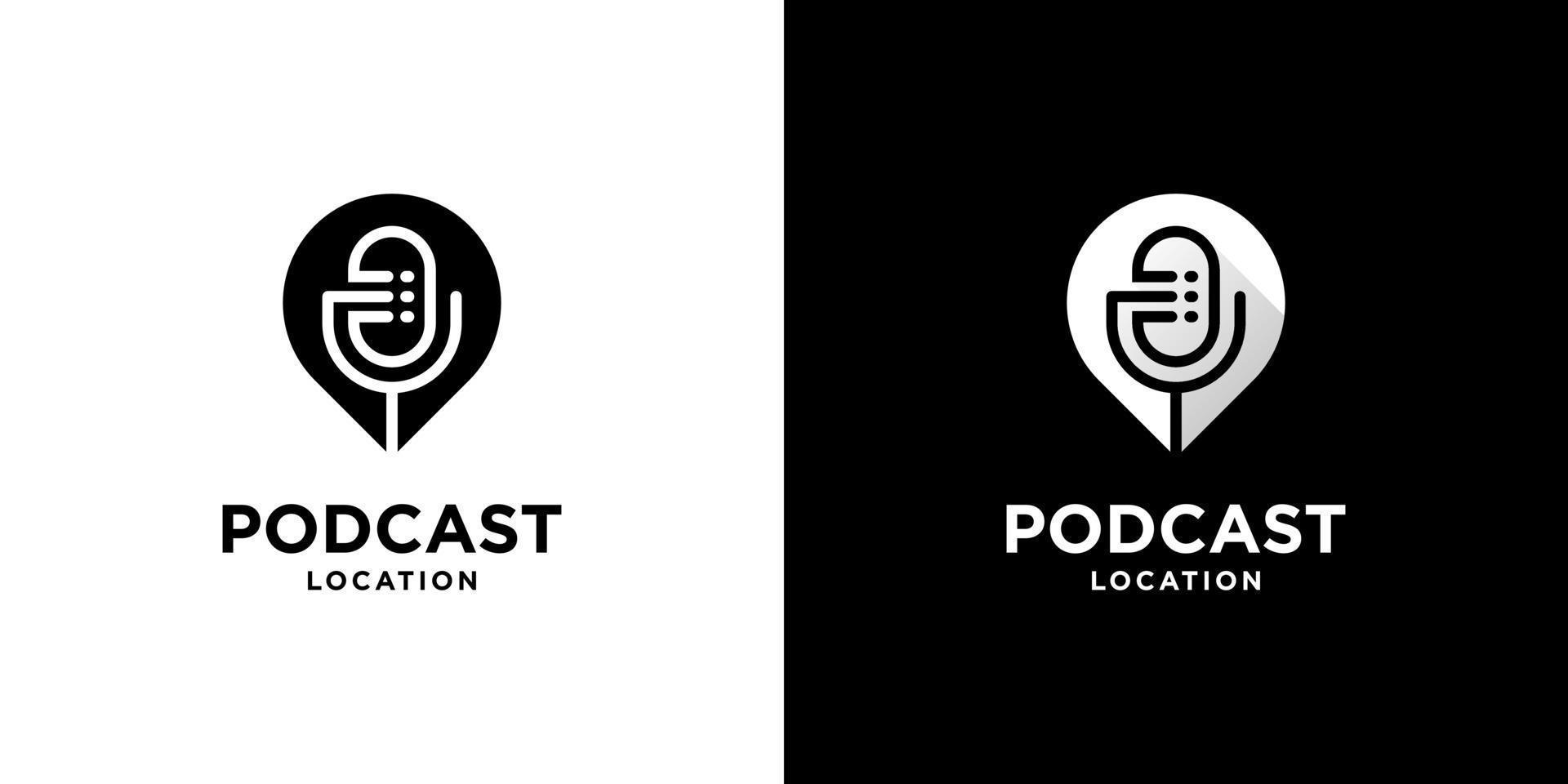 pin de combinación simple y micrófono para el diseño del logotipo de podcast con color blanco y negro vector