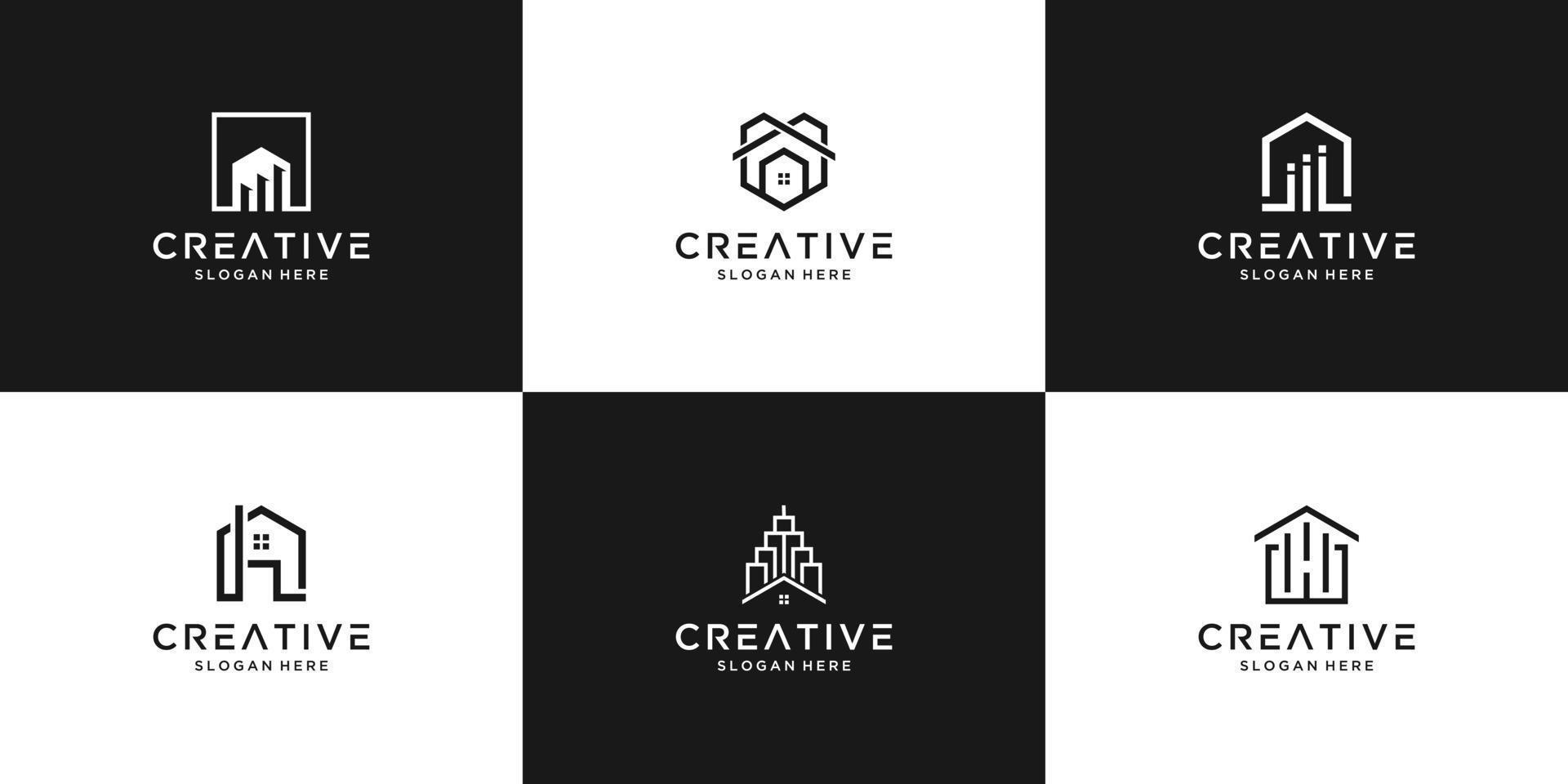 Set logo real estate with line concept logo design inspiration vector