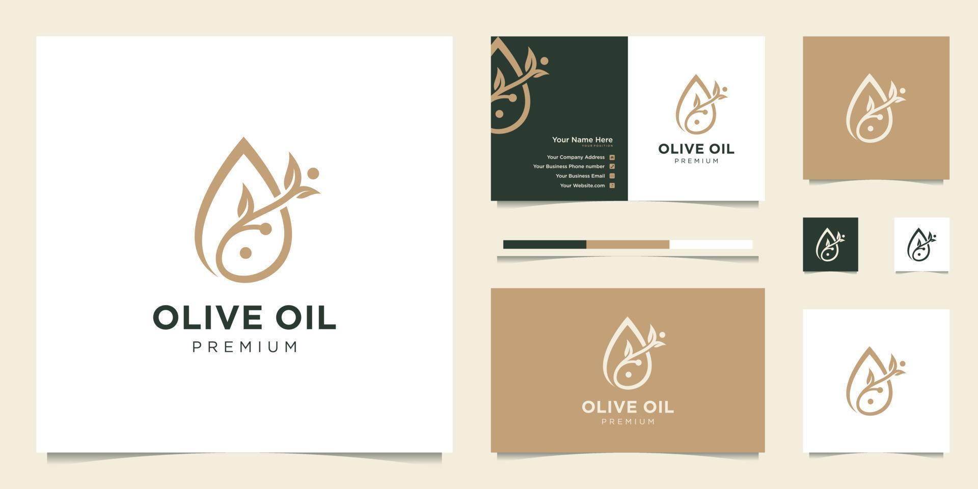 olive oil droplets and tree branches, symbols for beauty, care and spa products. premium logo design and business cards. vector