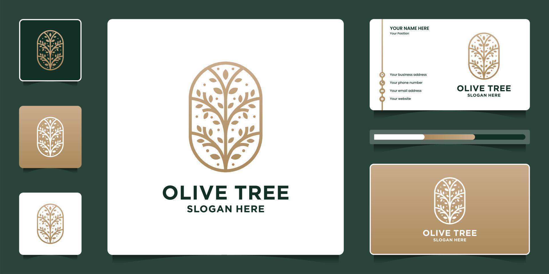 Luxury olive tree logo design and business card template vector