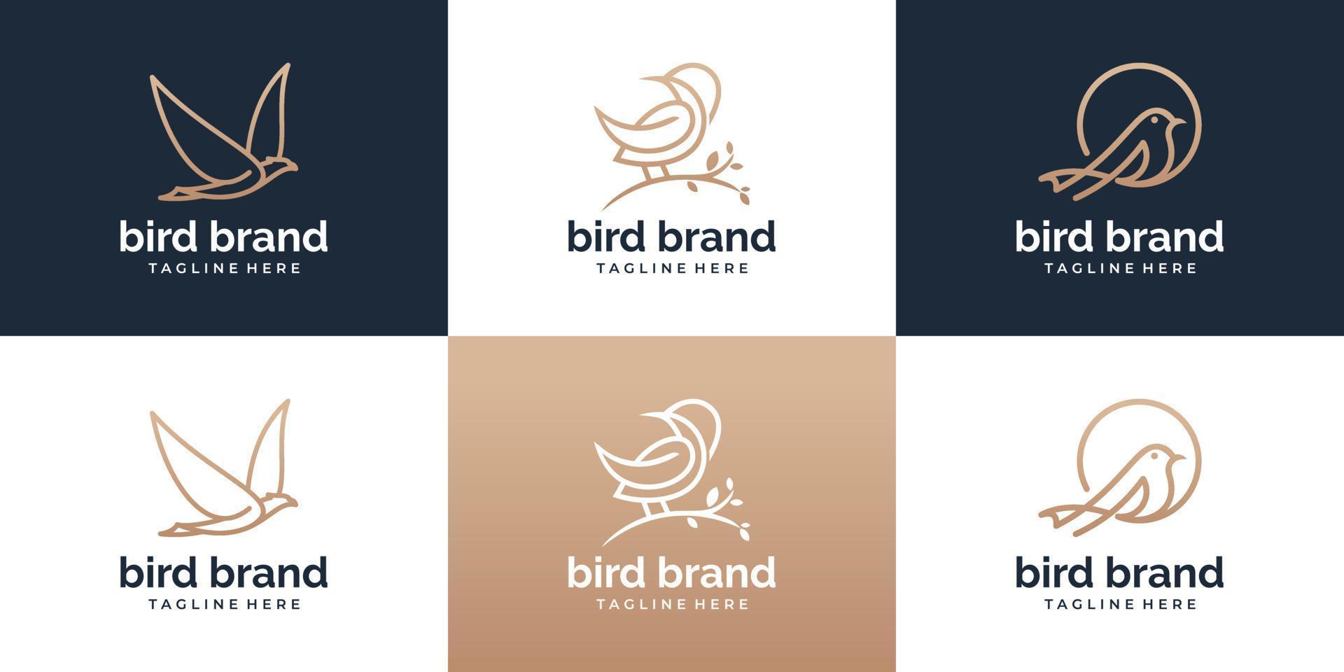 Set of Bird logo template with line art style. Creative abstract bird logo collection. vector