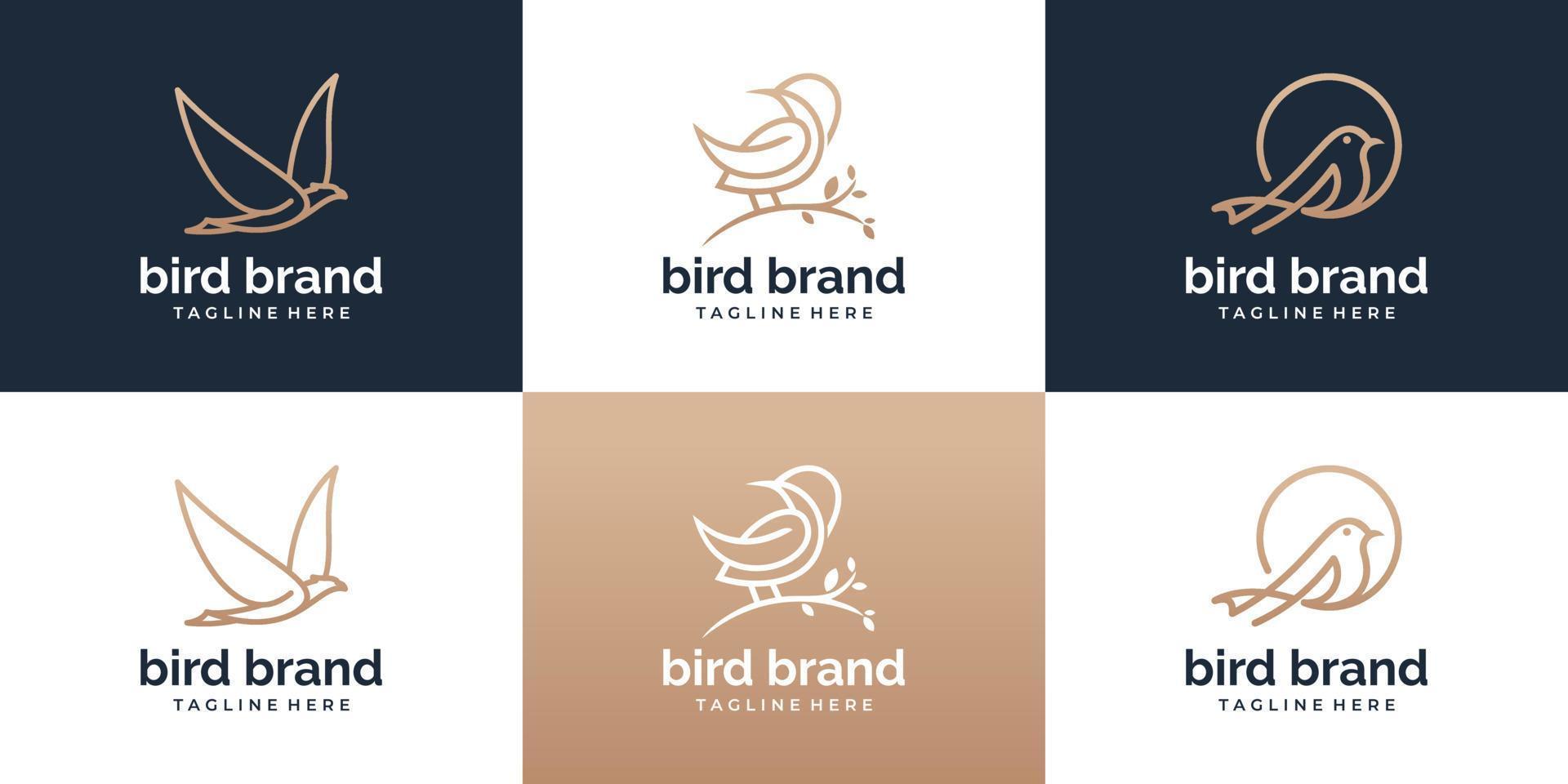 Set of Bird logo template with line art style. Creative abstract bird logo collection. vector