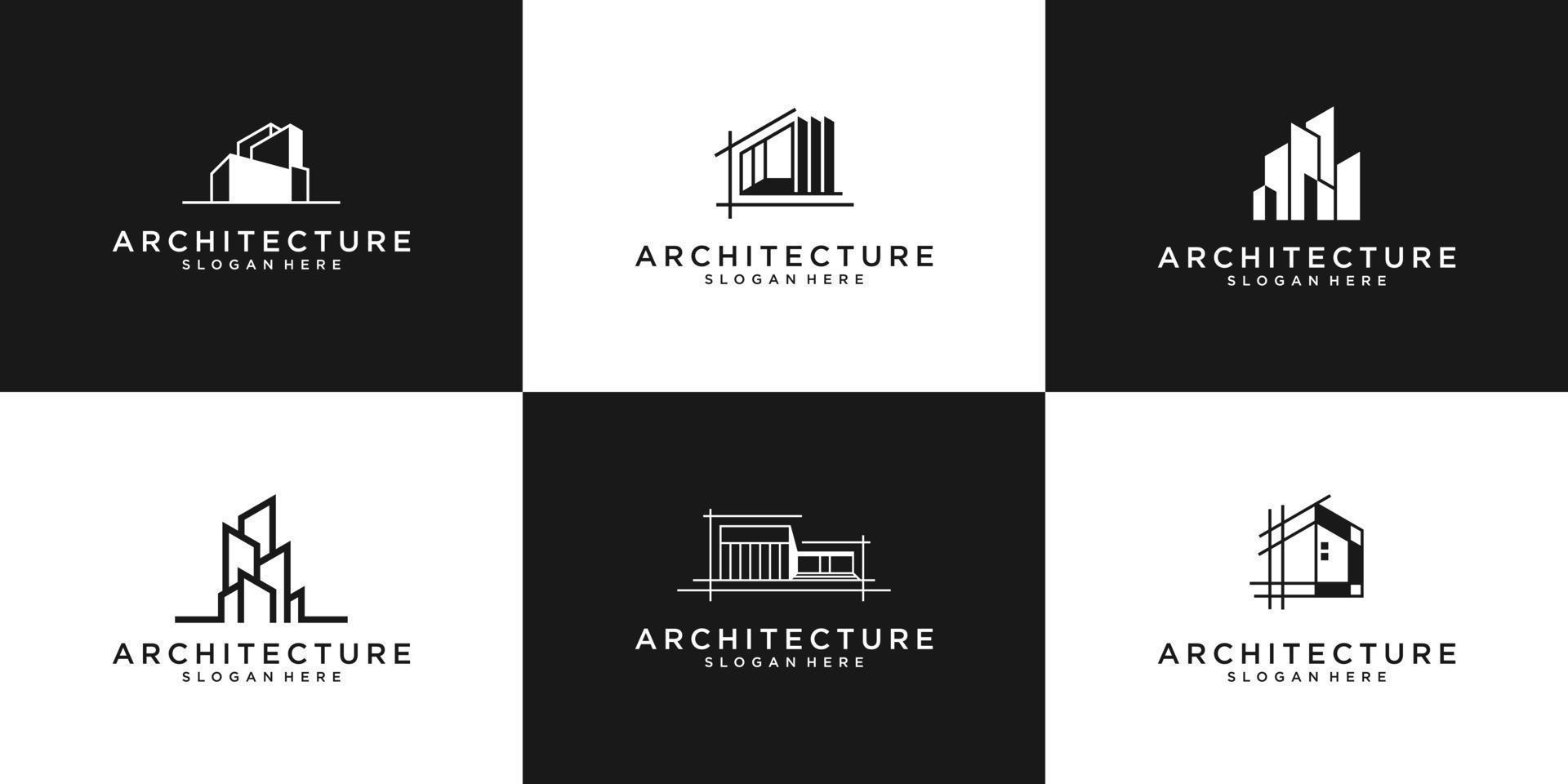 colección de conjuntos de arquitectura de edificios, símbolos de diseño de logotipos inmobiliarios. vector