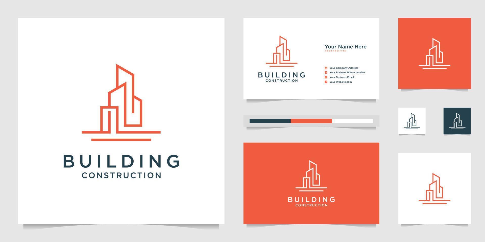 building design logos with lines. construction, apartment and architect. premium logo design and business cards. vector