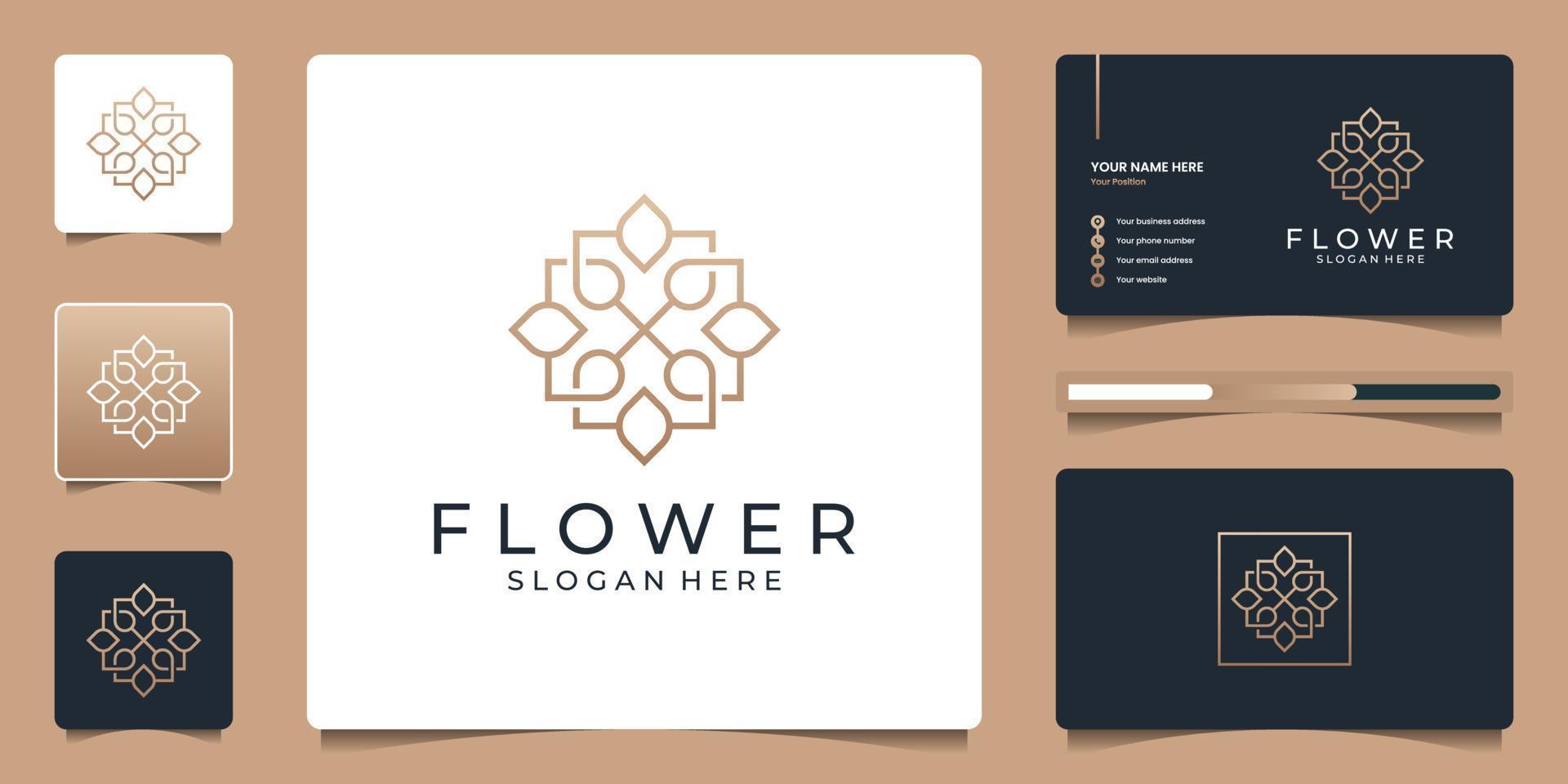 Minimalist beauty floral logo with geometric concept. Abstract luxury flower logo design and business card branding. vector