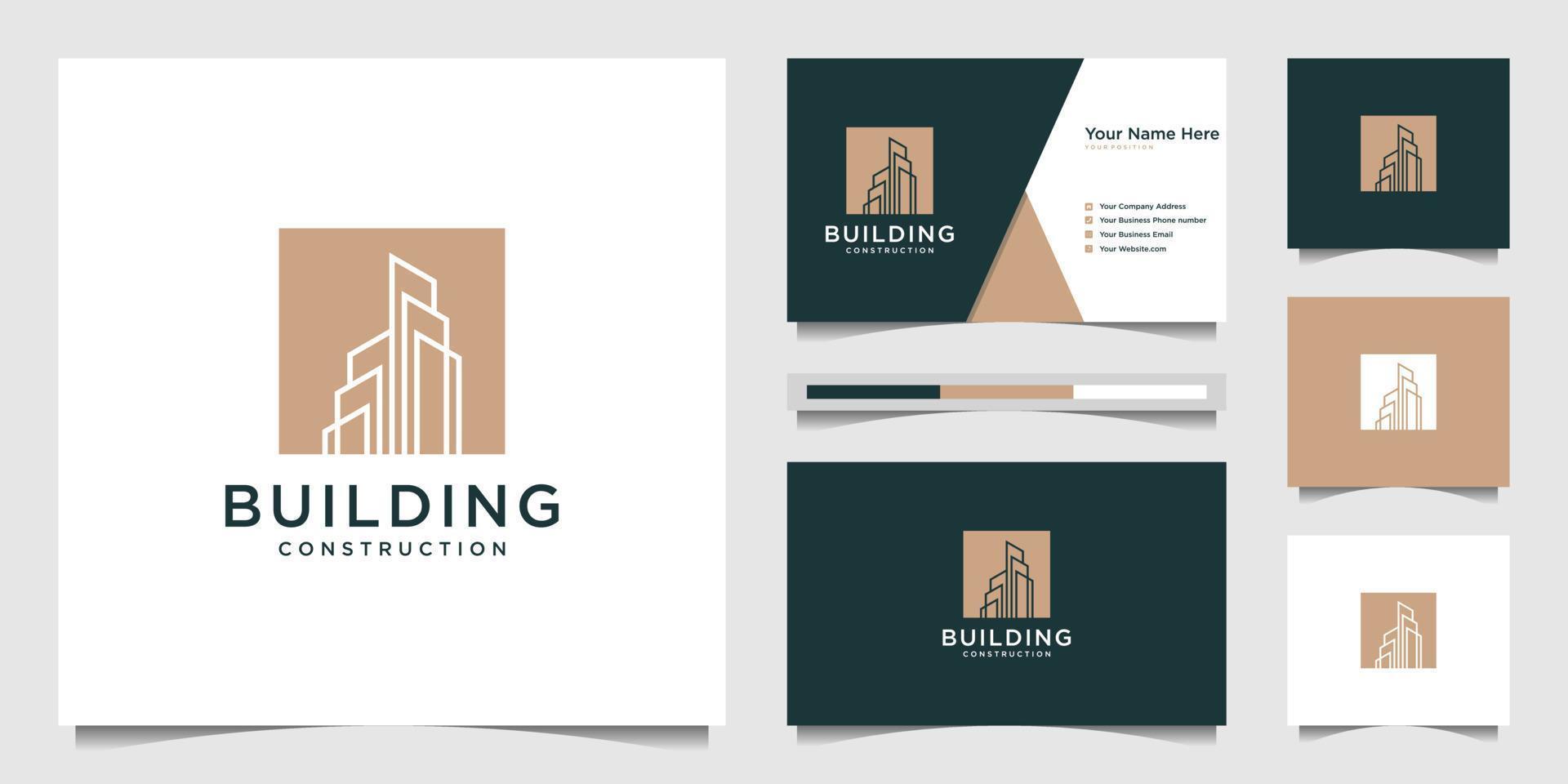 Building logo design with modern concept. city building construction abstract for logo design inspiration. logo design and business card Premium Vector