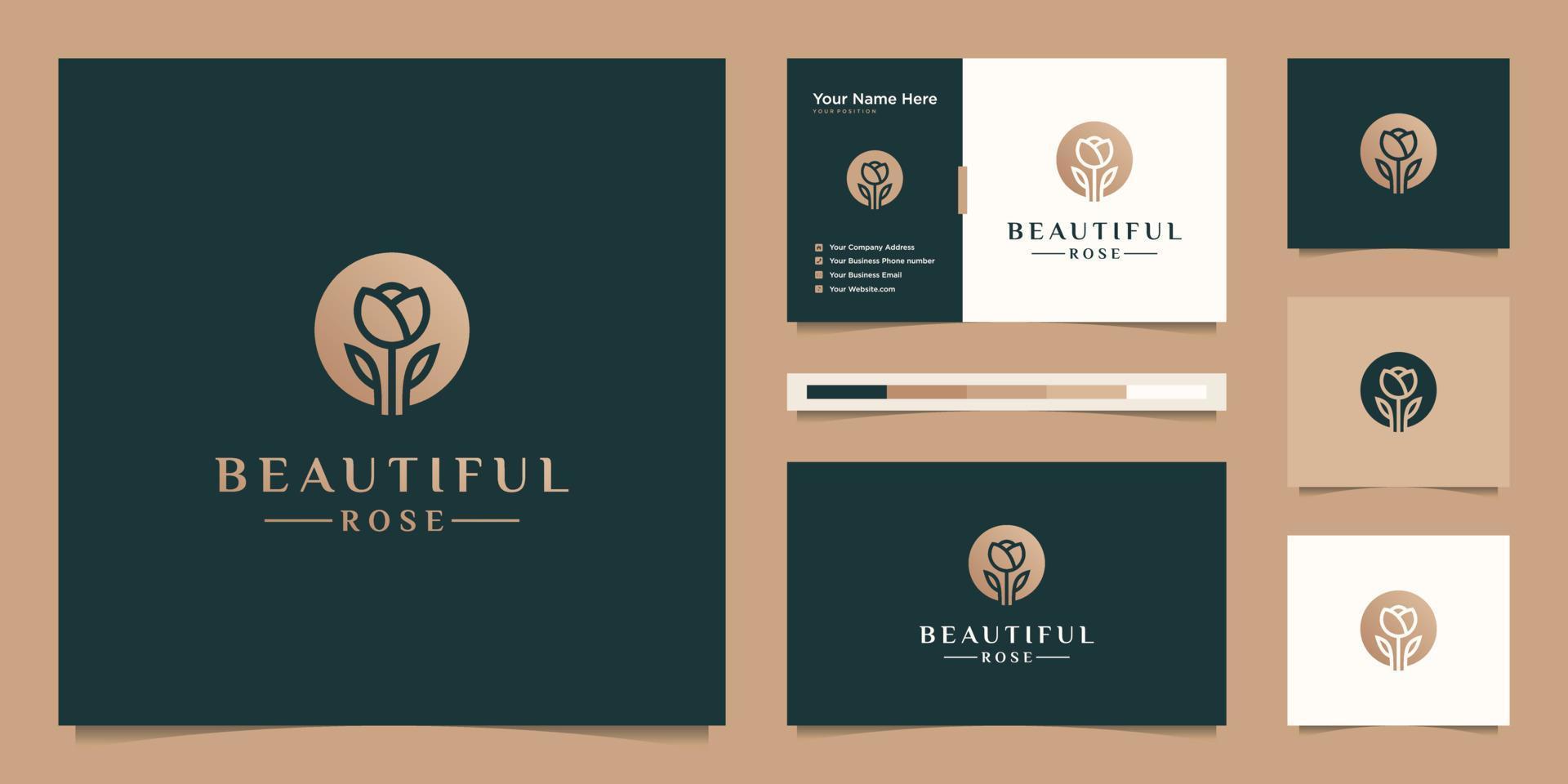 minimalista elegante flor rosa salón de belleza de lujo, moda, cuidado de la piel, cosméticos, yoga y productos de spa. diseño de logotipo y vector premium de tarjeta de visita