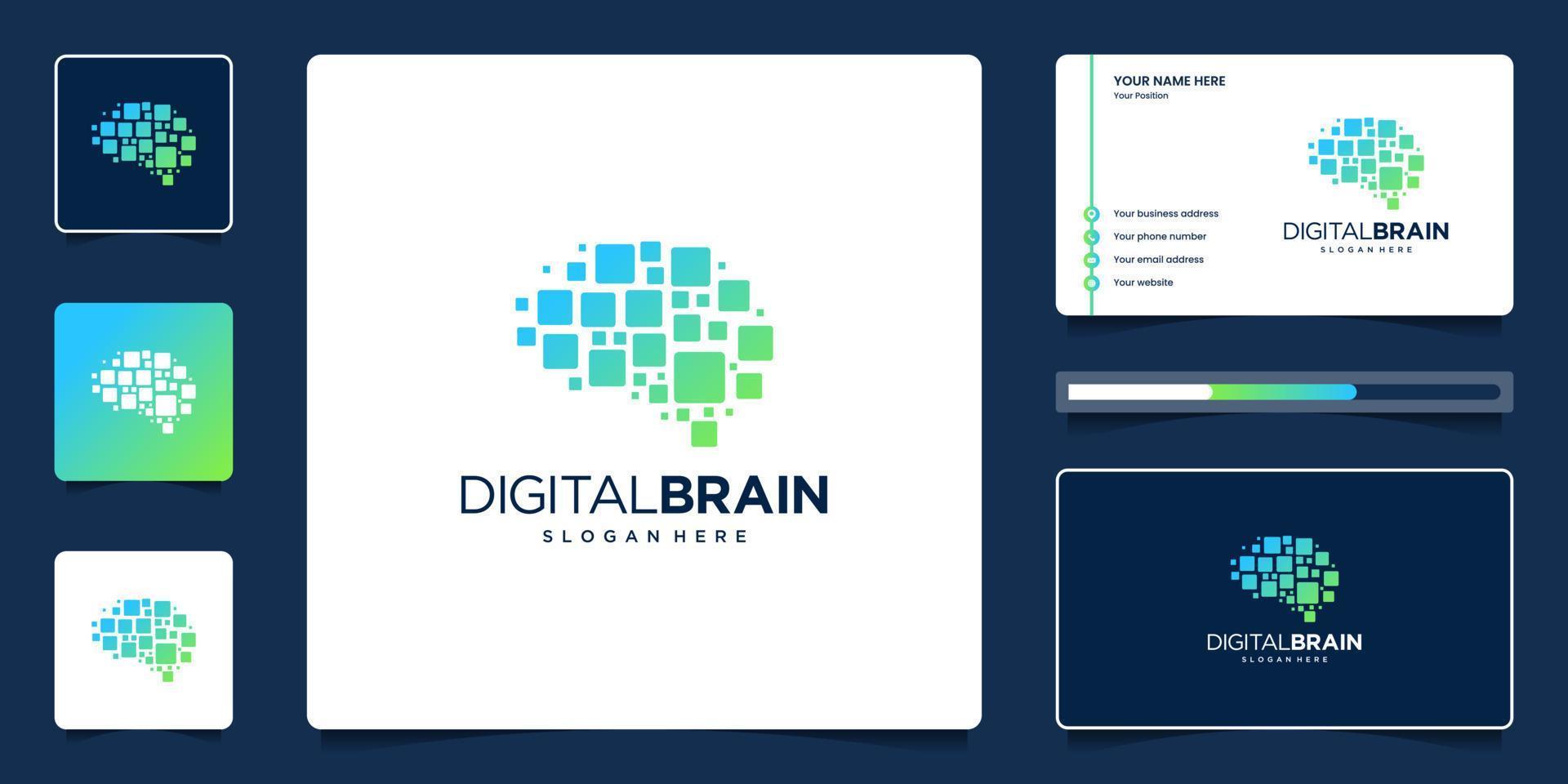 Digital brain logo design technology. brain connection logo with business card. vector