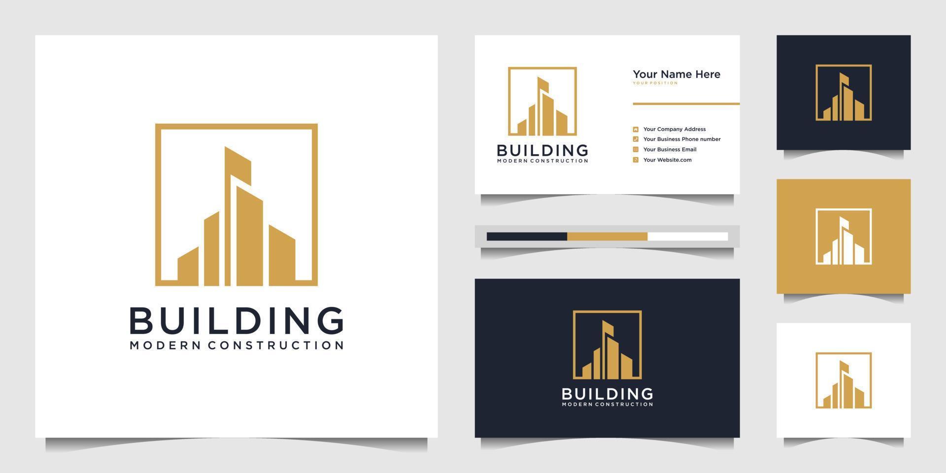 Building logo design with modern concept. city building construction abstract for logo design inspiration. logo design and business card Premium Vector