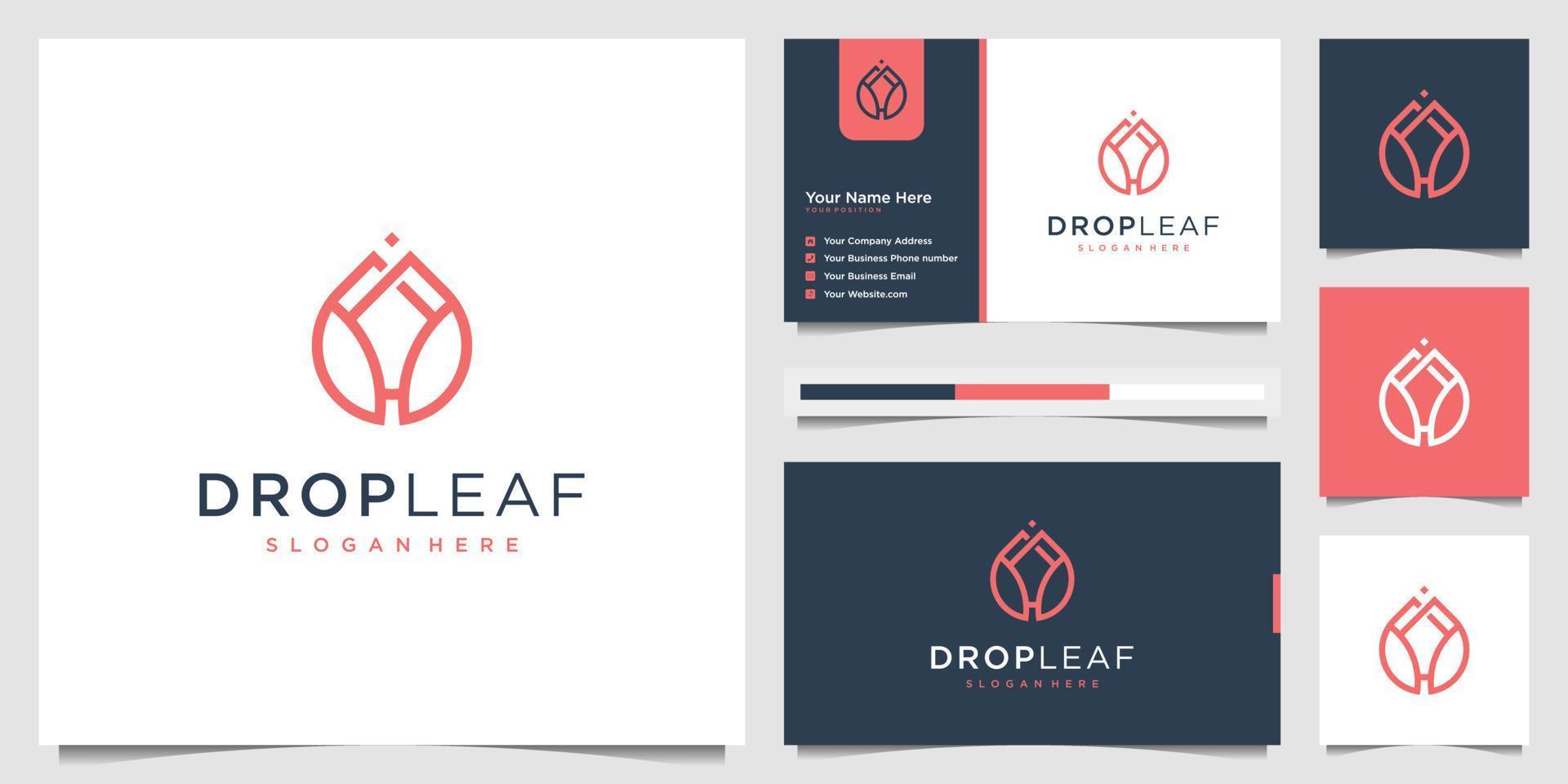Beauty drop leaf luxury logo oil with leaf liner concept. logo design and business card. vector