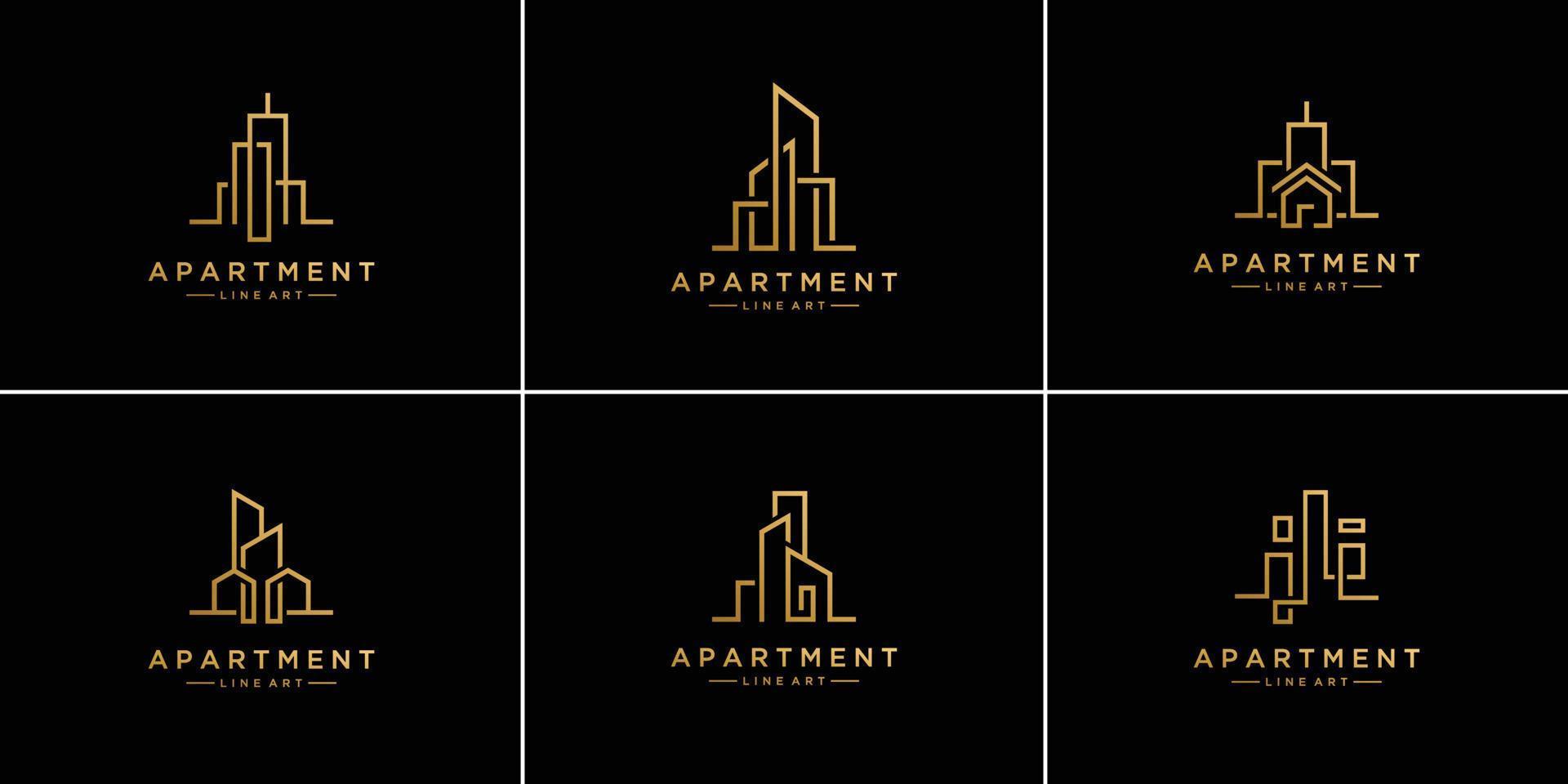 set collection liner real estate logo design templates. abstract architecture of real estate, building, construction, apartment. vector