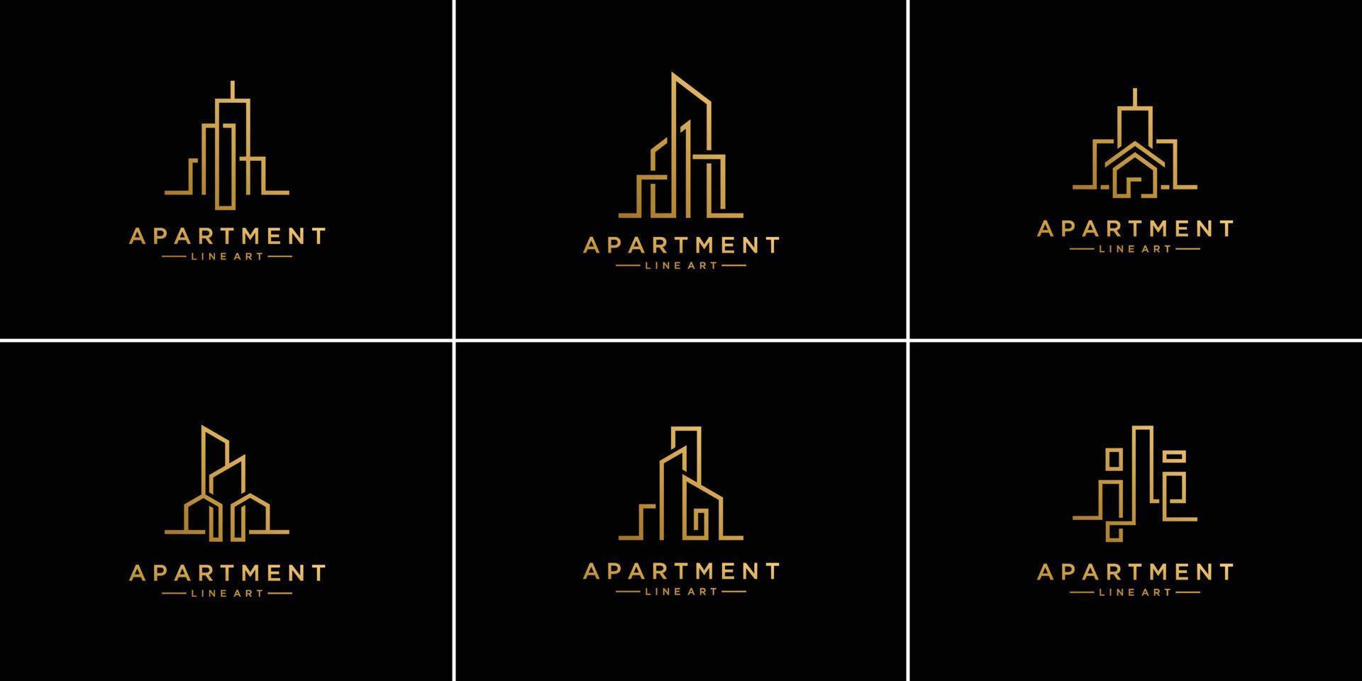 establecer plantillas de diseño de logotipo de bienes raíces de línea de colección. arquitectura abstracta de bienes raíces, edificio, construcción, apartamento. vector