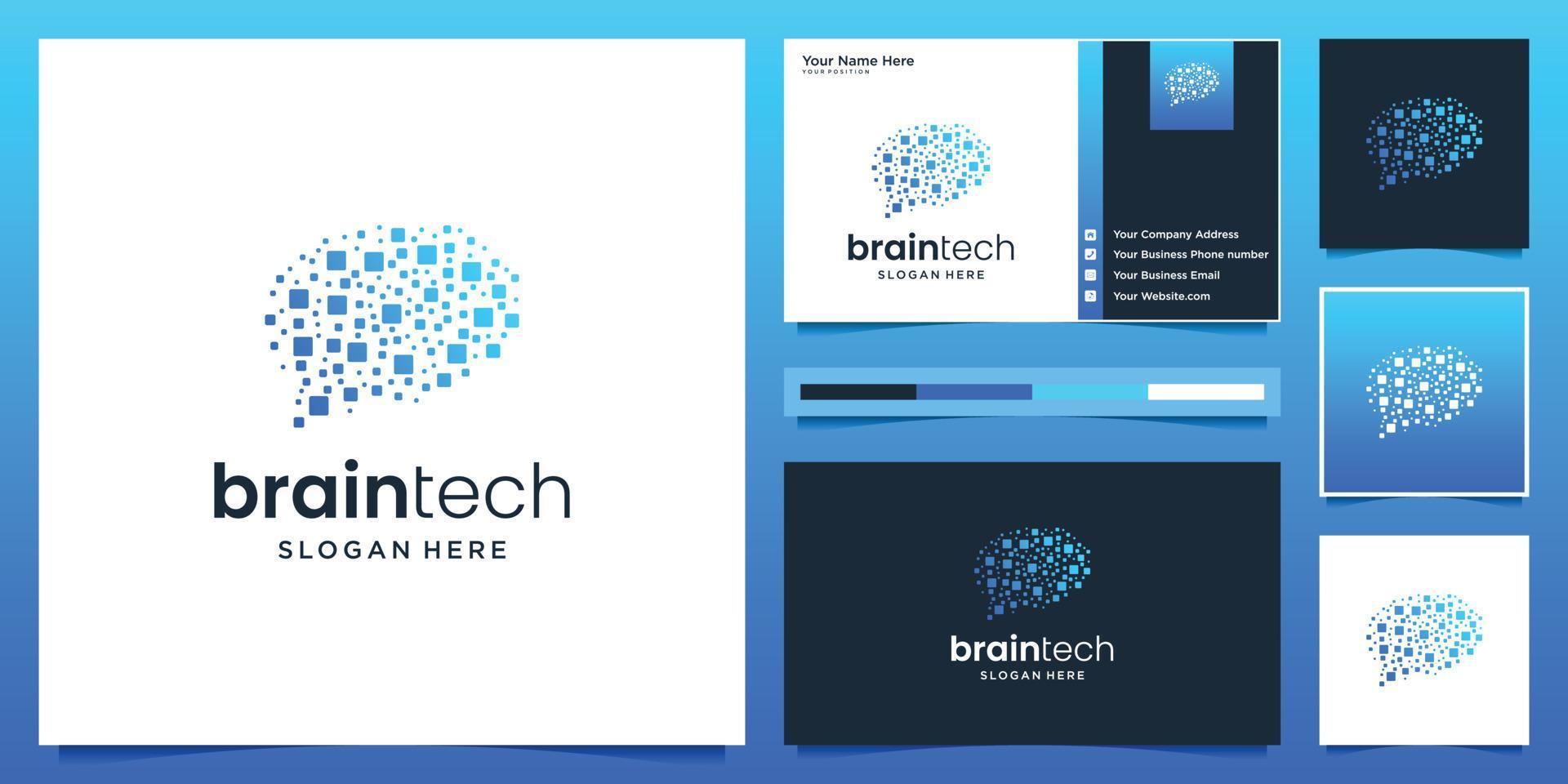 Brain connection logo design. digital brain tech logo an business card. vector