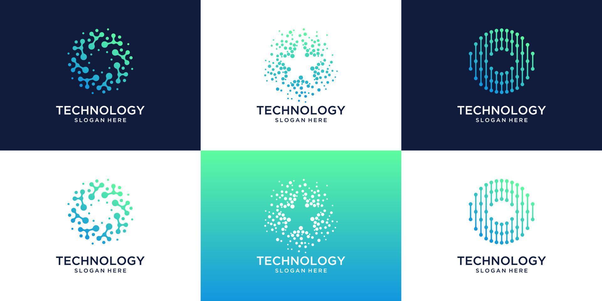 Collection of technology connection with abstract dot, molecule and system logo template. vector