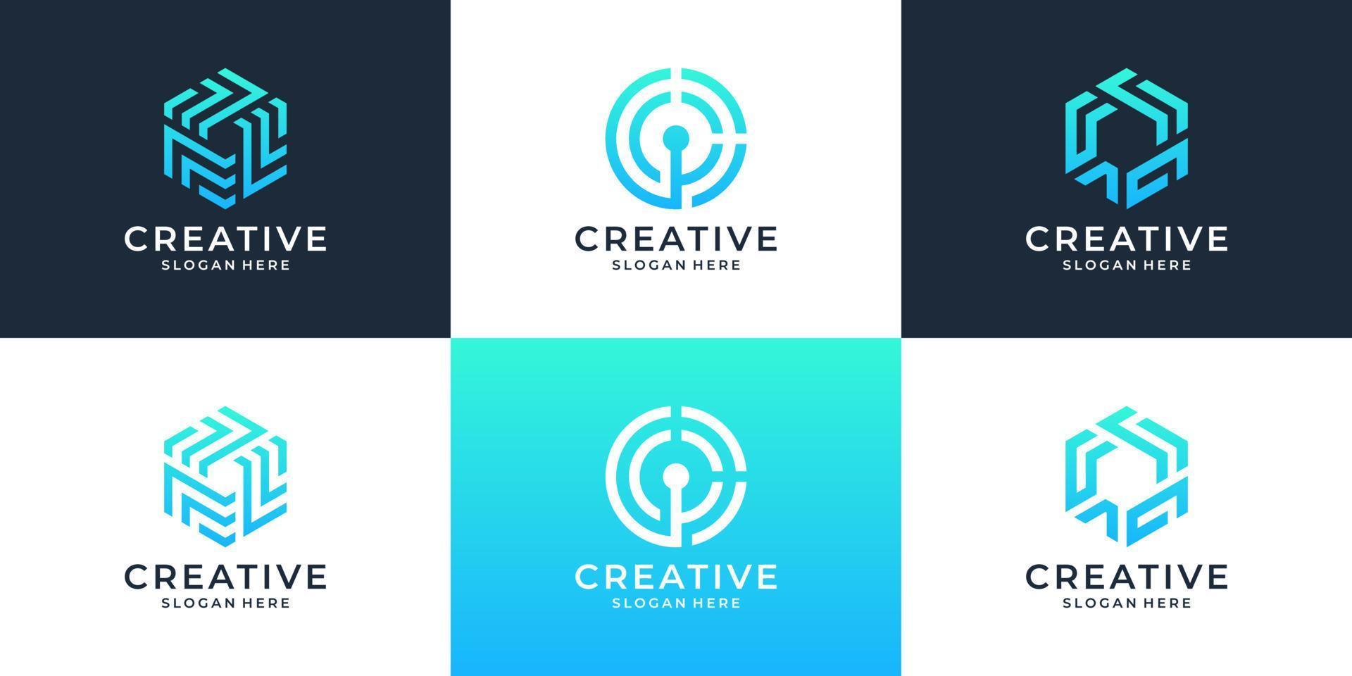 Set of abstract company logo design element. abstract hexagon, circle, shape symbols. vector