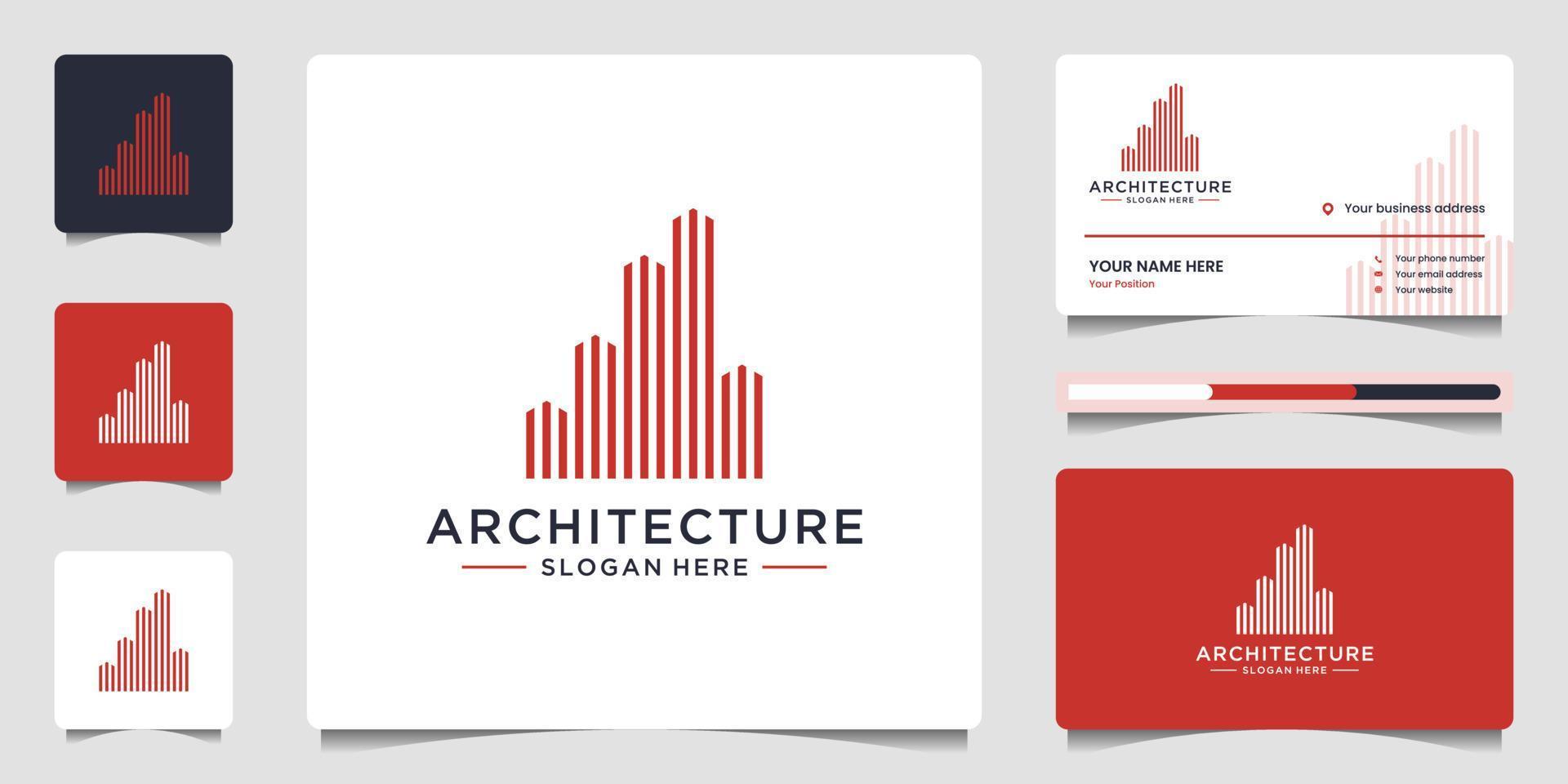 logotipo de arquitectura de construcción con diseño de logotipo de forma geométrica y plantilla de tarjeta de visita. vector