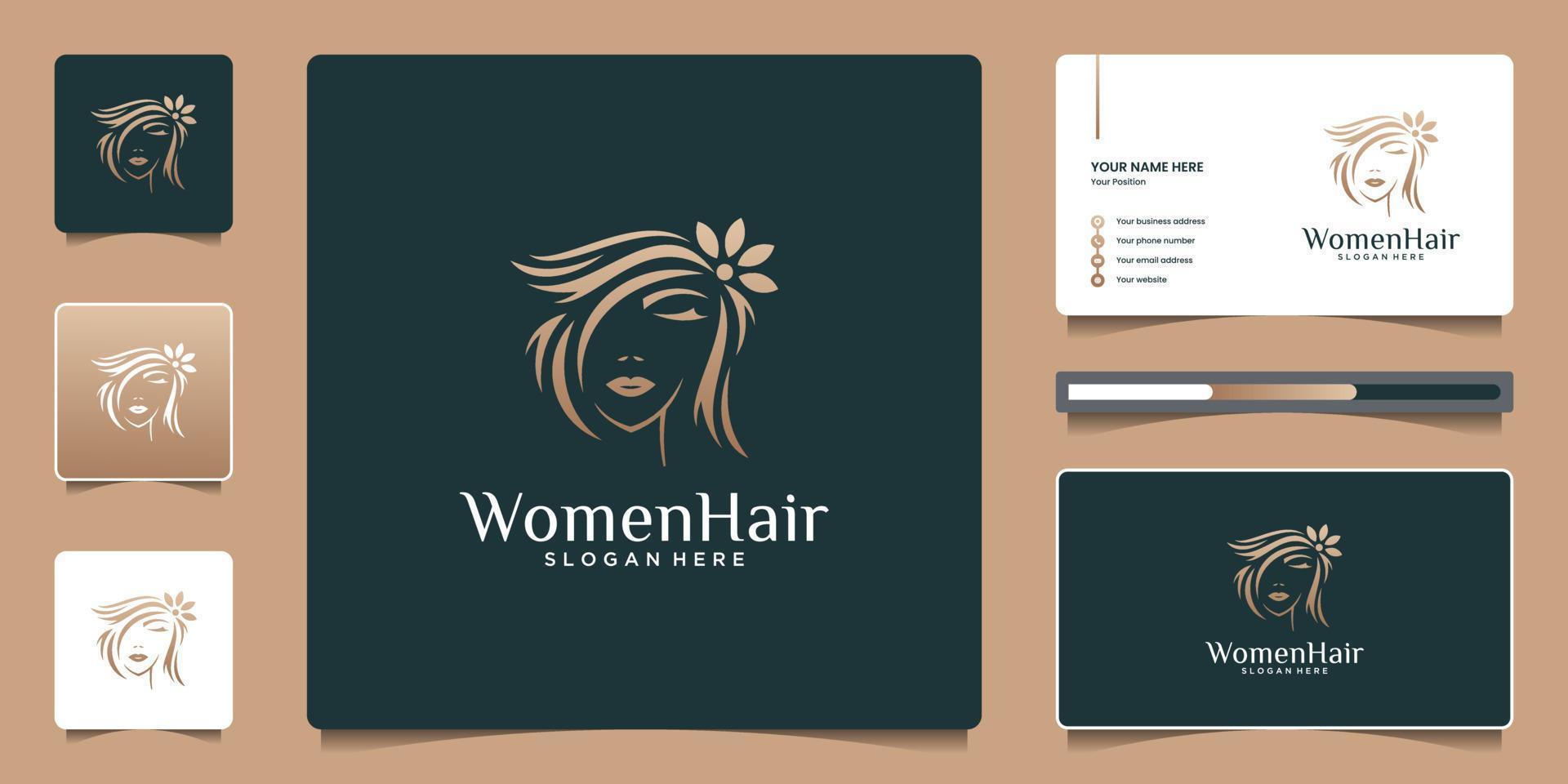 Luxury beauty hair logo design for salon, makeover, hair stylist, hairdresser, haircut. vector