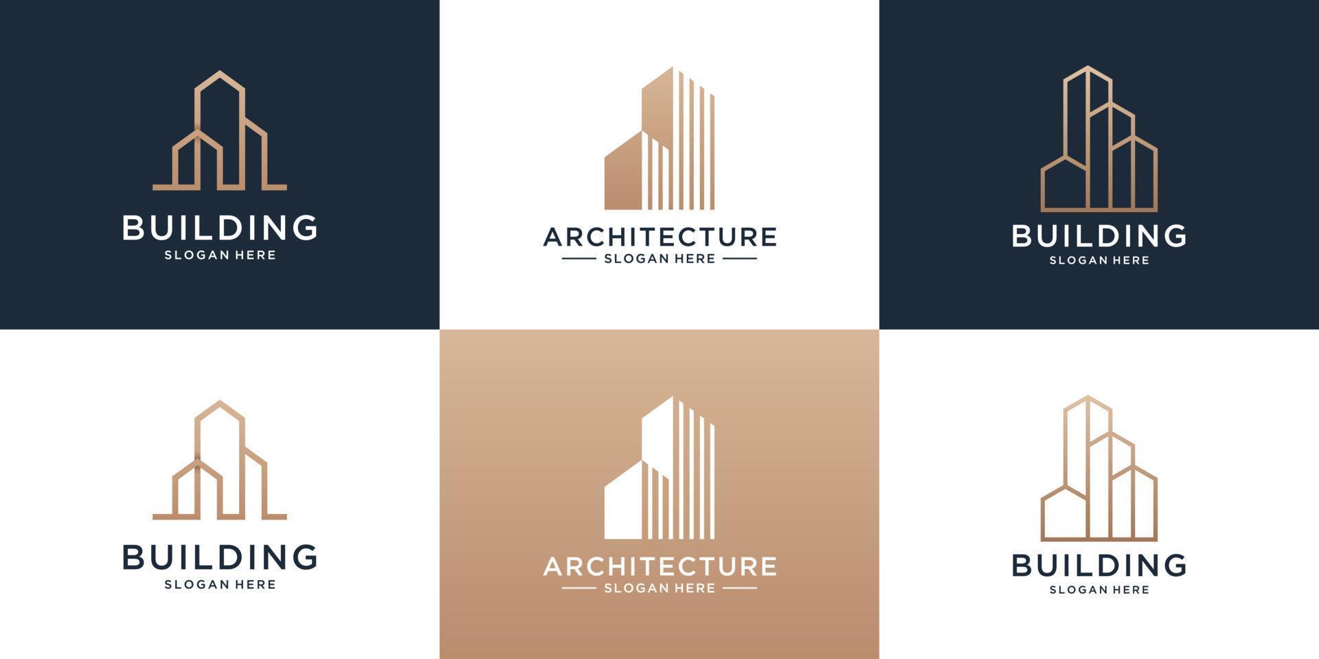 conjunto de diseño de logotipo de apartamento inmobiliario de colección con estructura de edificio vector