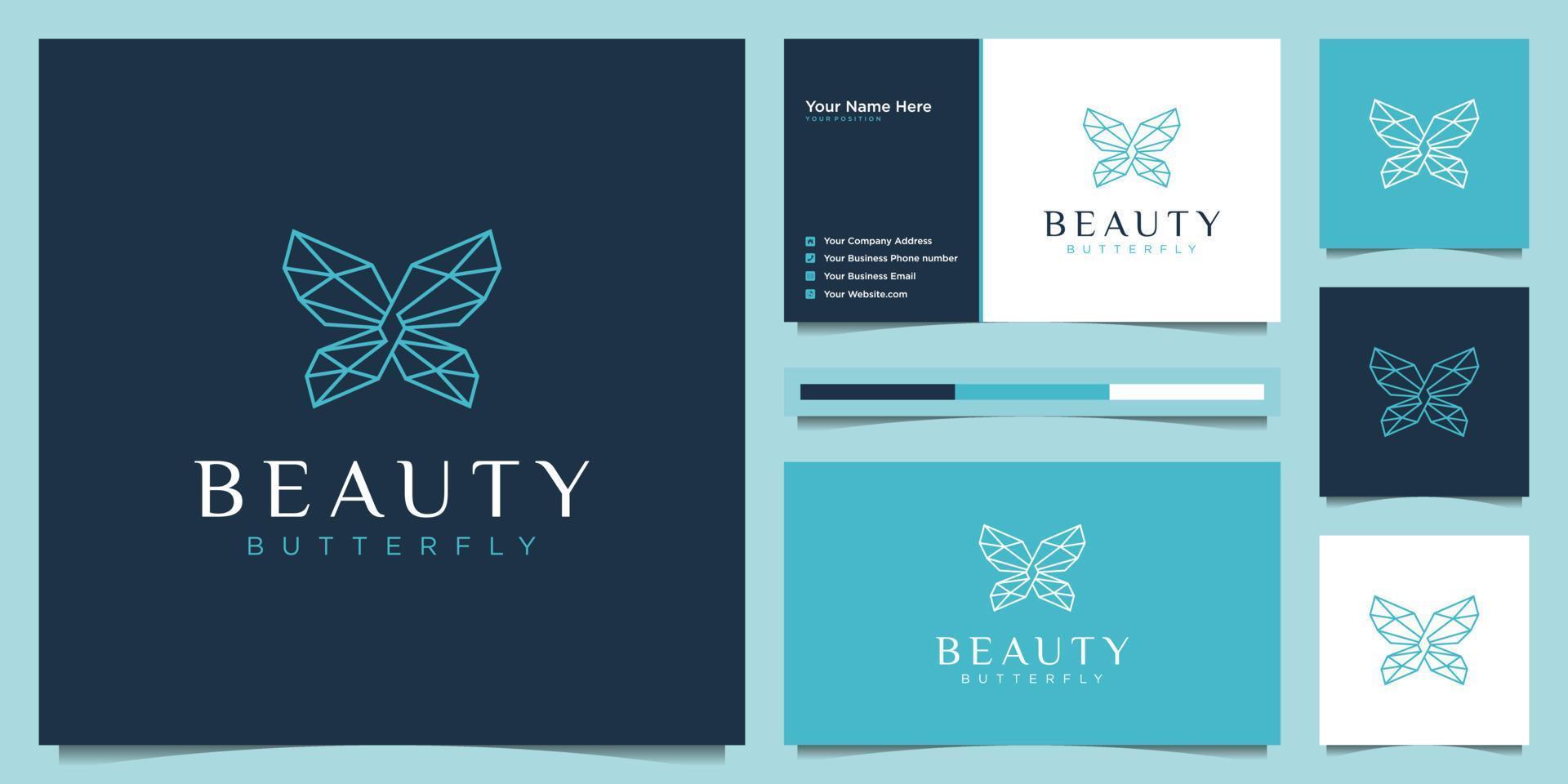 Geometric butterfly logo design and business card. beauty logo concept with infinity loop liner style. vector