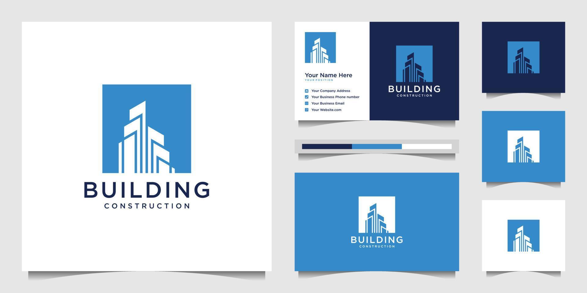 Building logo design with modern concept. city building construction abstract for logo design inspiration. logo design and business card Premium Vector