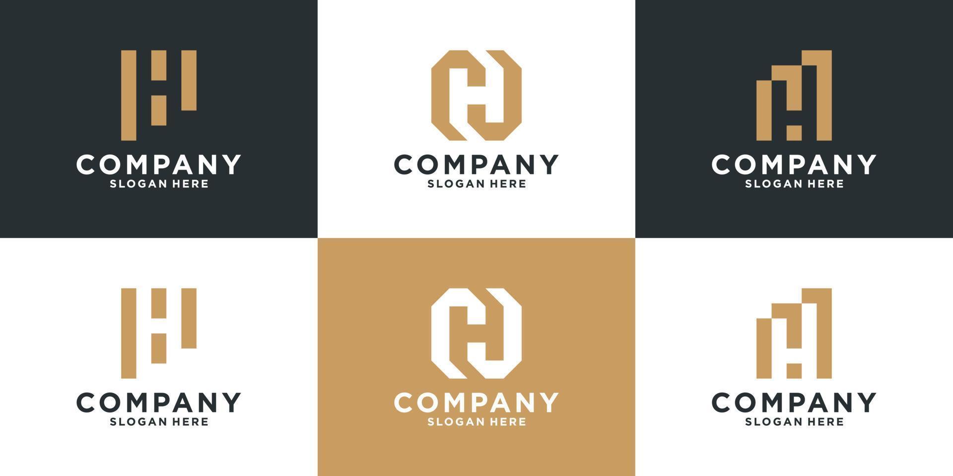 Set of creative letter h logo template. Geometric symbol for financial, marketing, consulting. vector