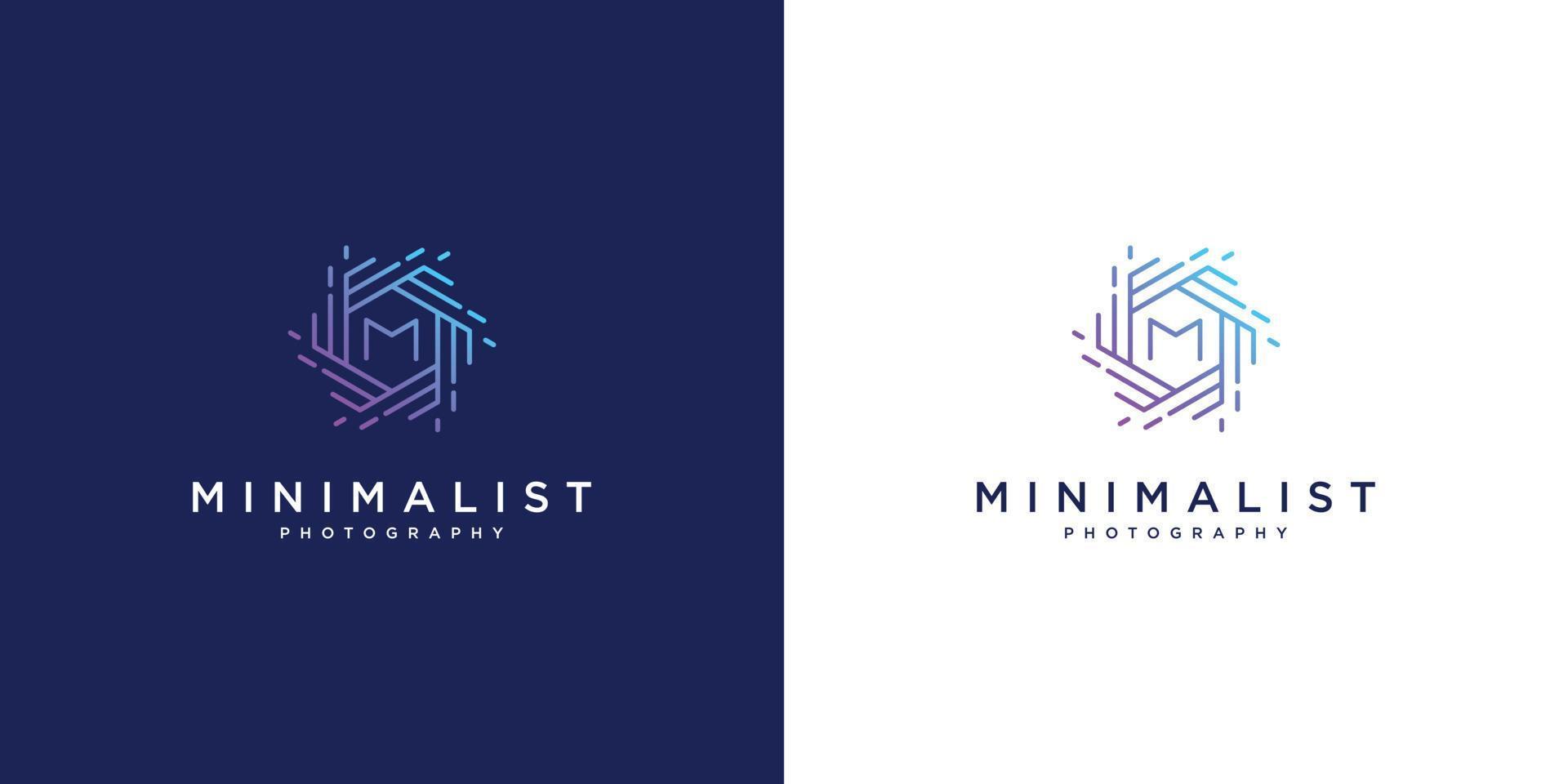 minimalist logo design photography. abstract focus lens design and initials M. vector