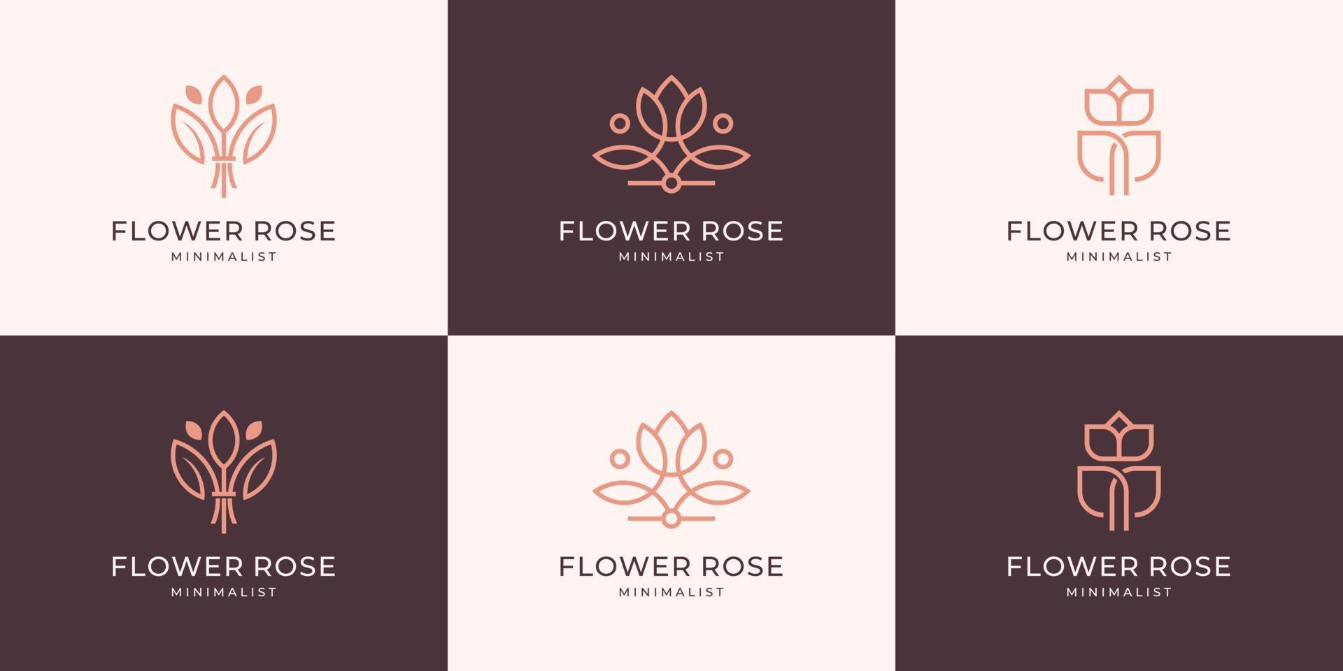 conjunto de colección minimalista floral y diseño de logotipo de hoja arte de línea de lujo femenino. vector