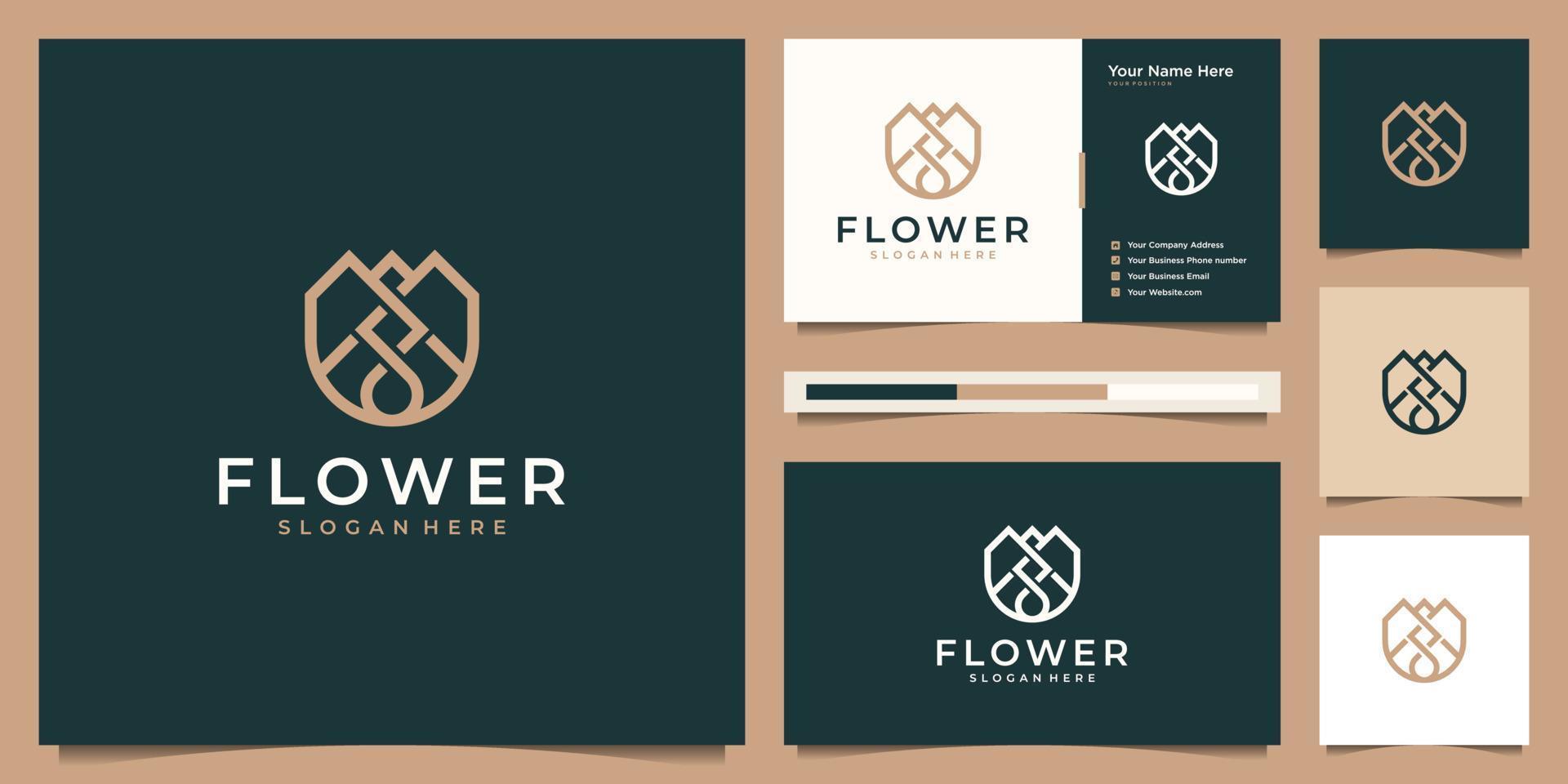 Flower Logo design and business card. Beauty Spa salon Cosmetics brand Linear style. Looped Leaves Logotype design vector Luxury Fashion template.
