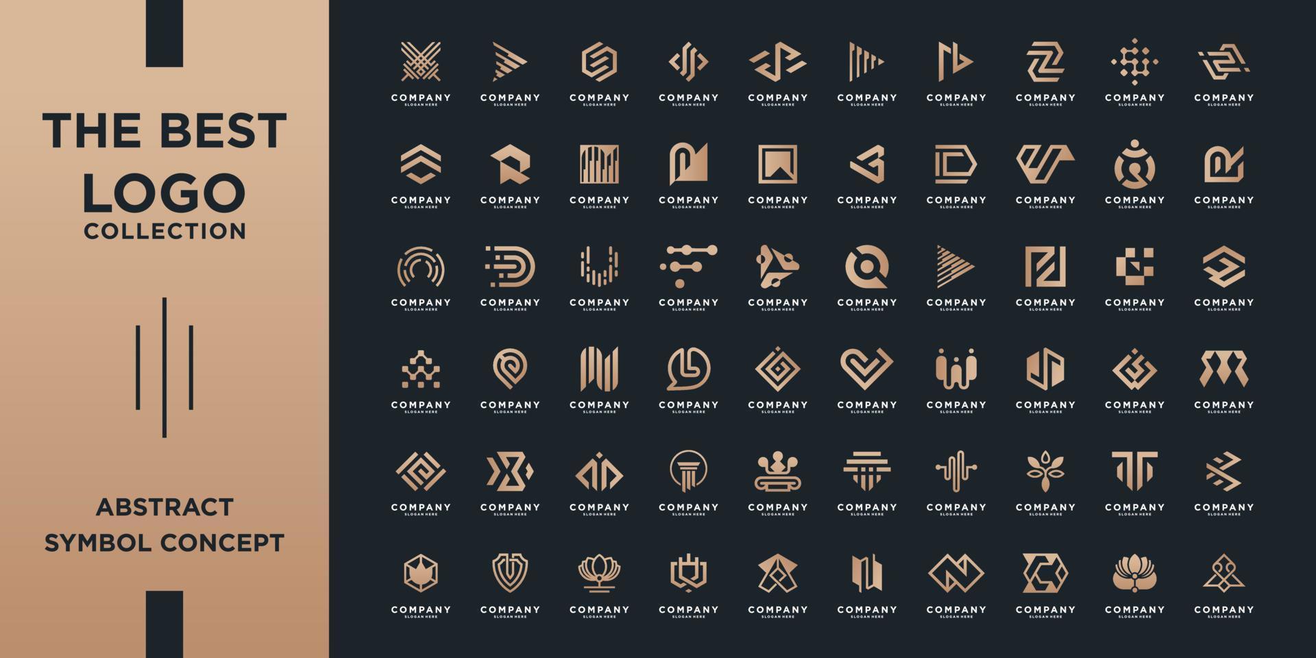 Mega logo collection, Abstract design concept for branding with golden gradient. vector