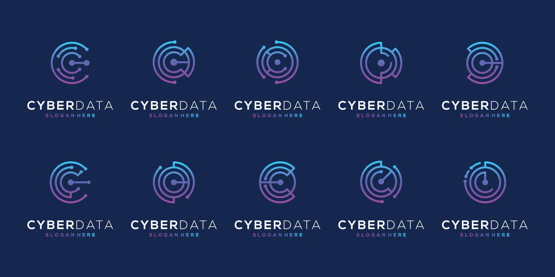 Set of creative letter c modern liner digital technology logo . logo can be used for technology, digital, connection, data, electric company. vector