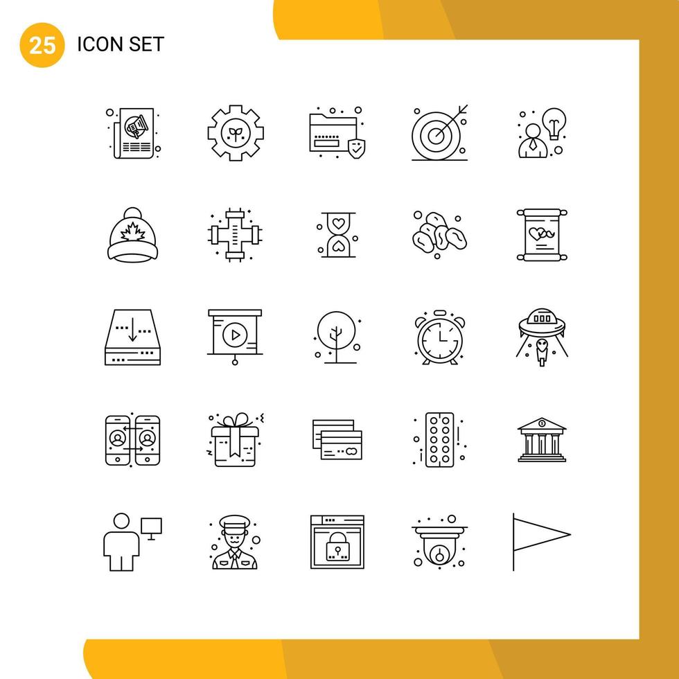 grupo universal de símbolos de icono de 25 líneas modernas de toros de tiro que establecen elementos de diseño vectorial editables de seguridad de ambición vector
