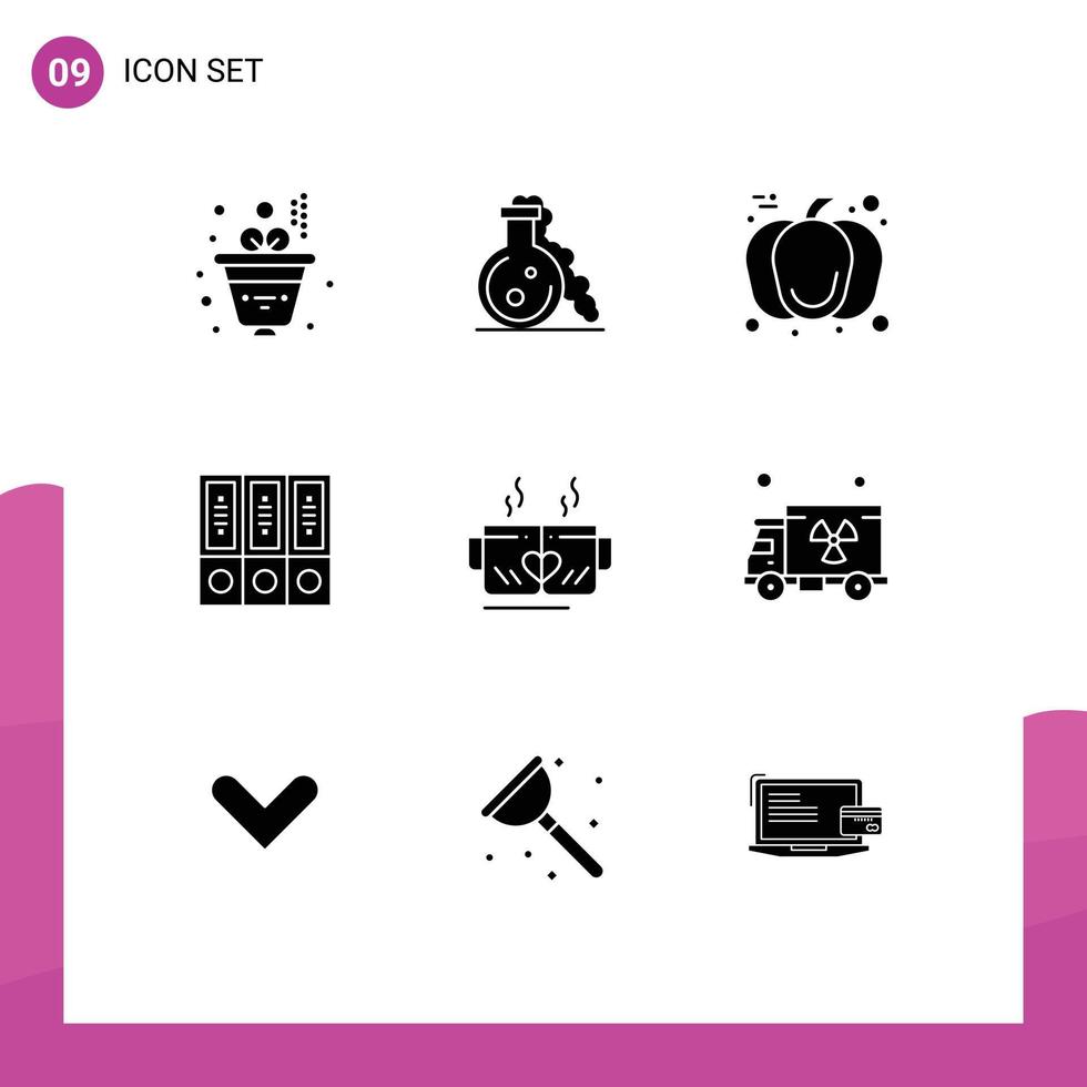 Solid Glyph Pack of 9 Universal Symbols of tea documents thanksgiving database archive Editable Vector Design Elements