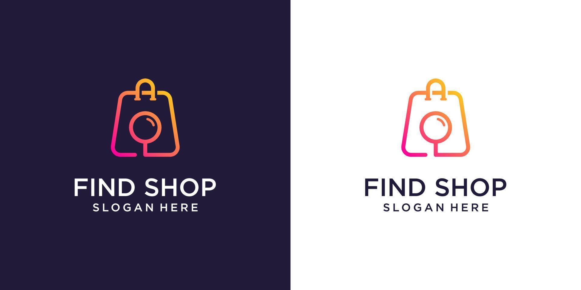 Online Shop logo designs template, Bag Shop and search symbol logo icon vector