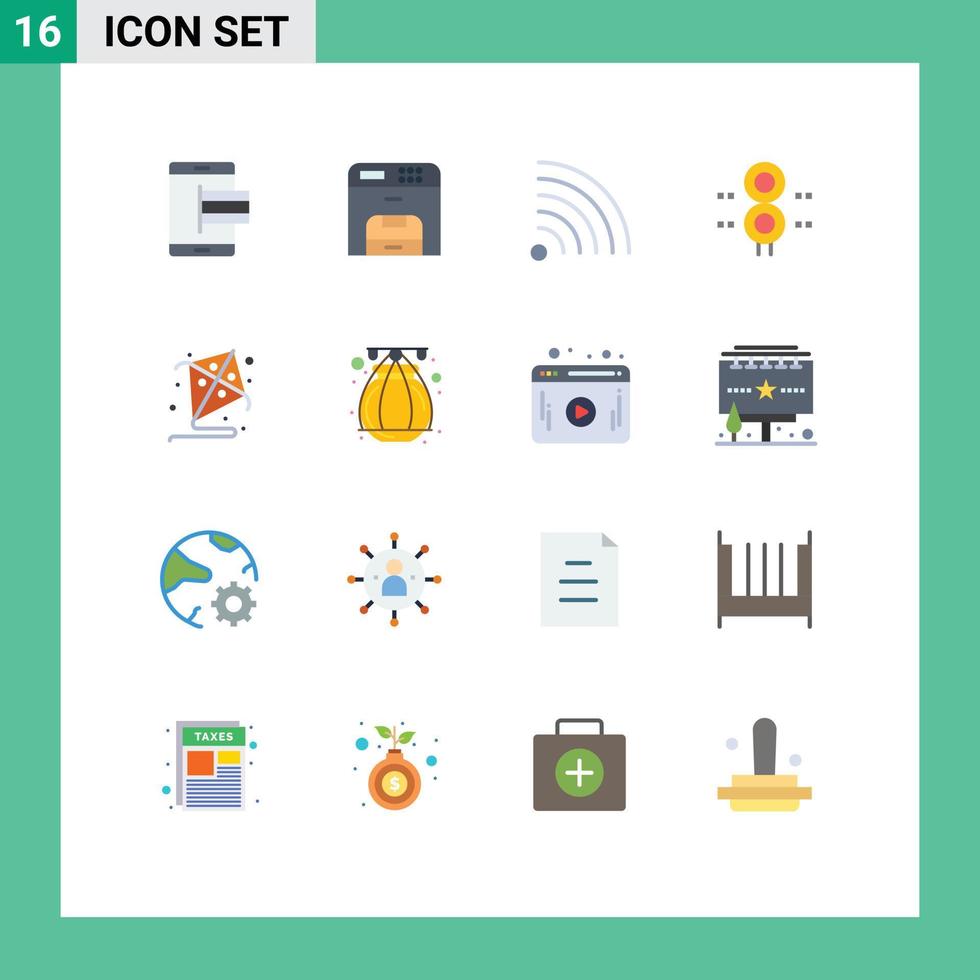 User Interface Pack of 16 Basic Flat Colors of kite train printer traffic sign Editable Pack of Creative Vector Design Elements