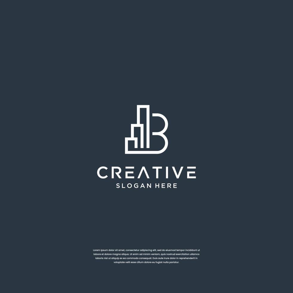 Minimalist initial B with building logo design architecture vector