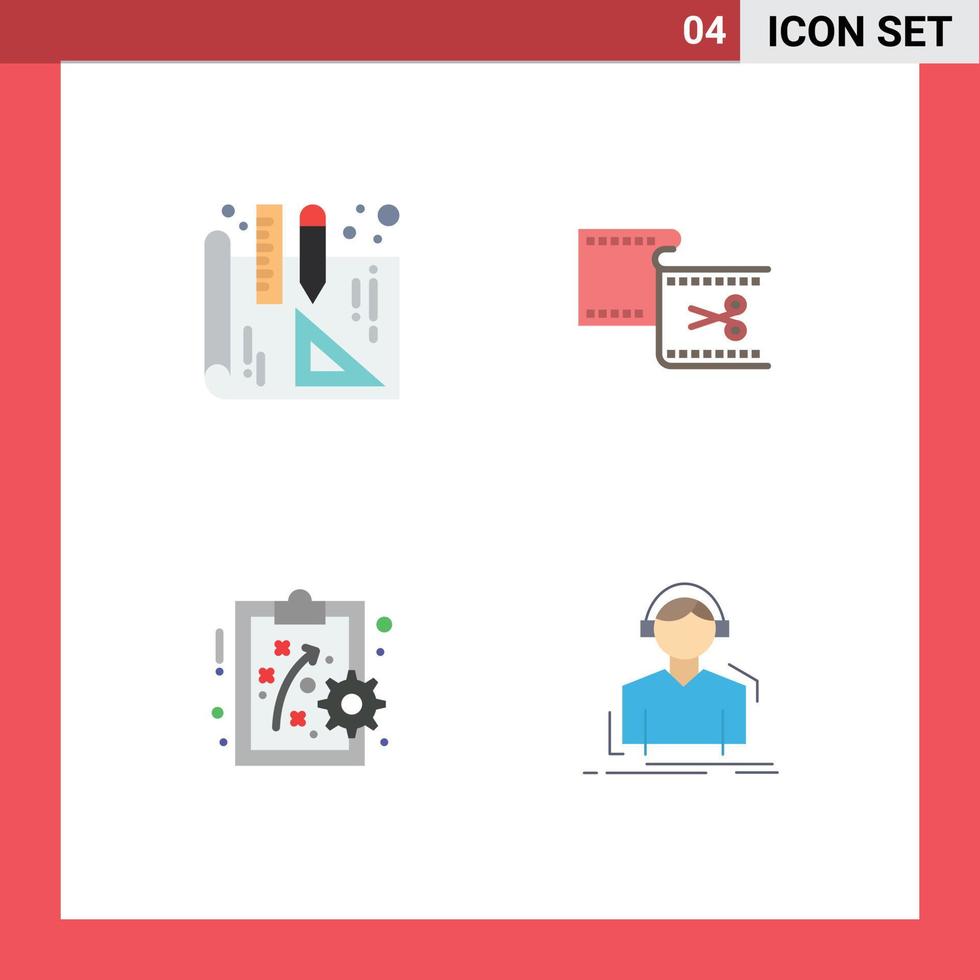 Stock Vector Icon Pack of 4 Line Signs and Symbols for blueprints workforce cut movie headphones Editable Vector Design Elements