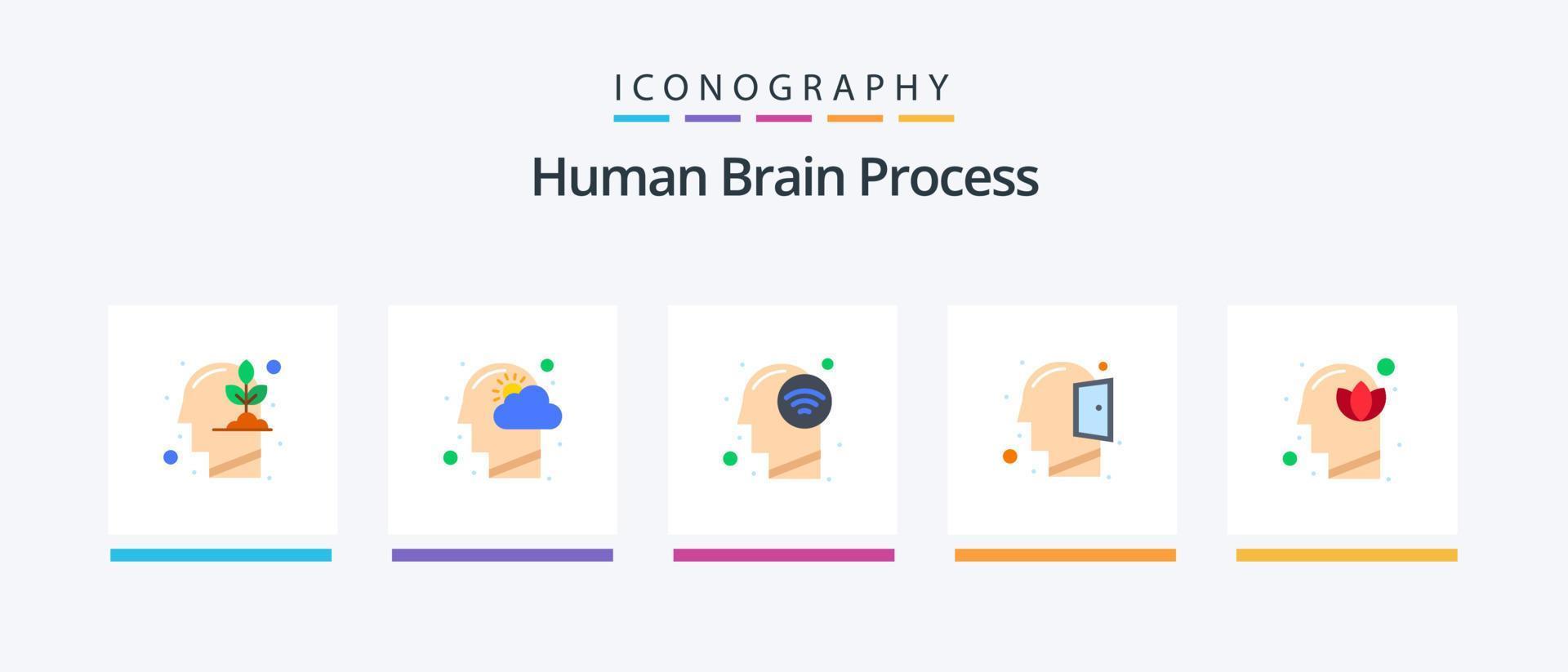 Human Brain Process Flat 5 Icon Pack Including flower. open mind. thinking. mind. wifi signal. Creative Icons Design vector
