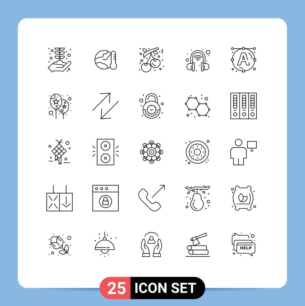 Group of 25 Modern Lines Set for font technology temperature intelligent holiday Editable Vector Design Elements