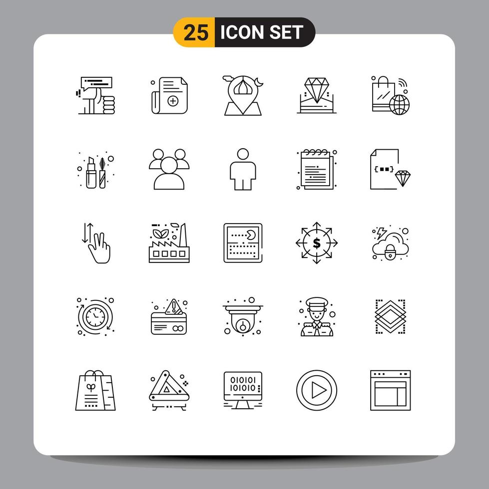 paquete de iconos de vector de stock de 25 signos y símbolos de línea para bolsa de compras joya mezquita mapa de diamantes elementos de diseño de vector editables