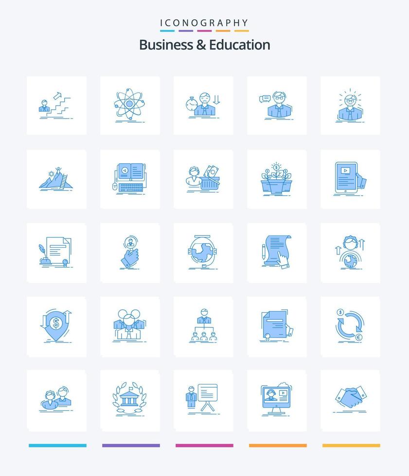 Creative Business And Education 25 Blue icon pack  Such As scientist. professor. physics. time. sad vector