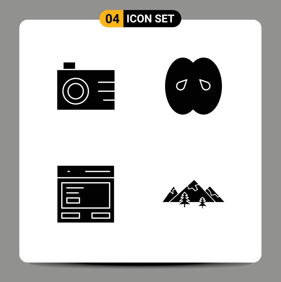 Group of Modern Solid Glyphs Set for camera call drink kitchen interface Editable Vector Design Elements