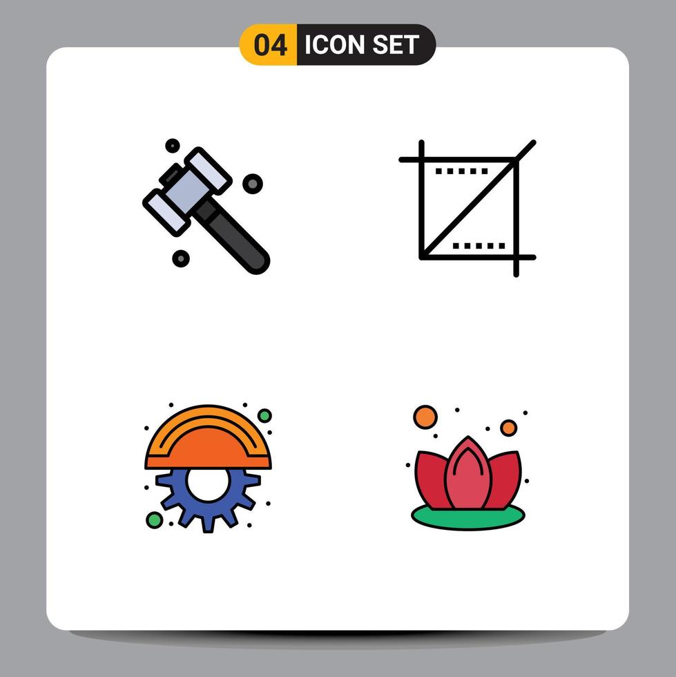 User Interface Pack of 4 Basic Filledline Flat Colors of construction line crop web lily Editable Vector Design Elements