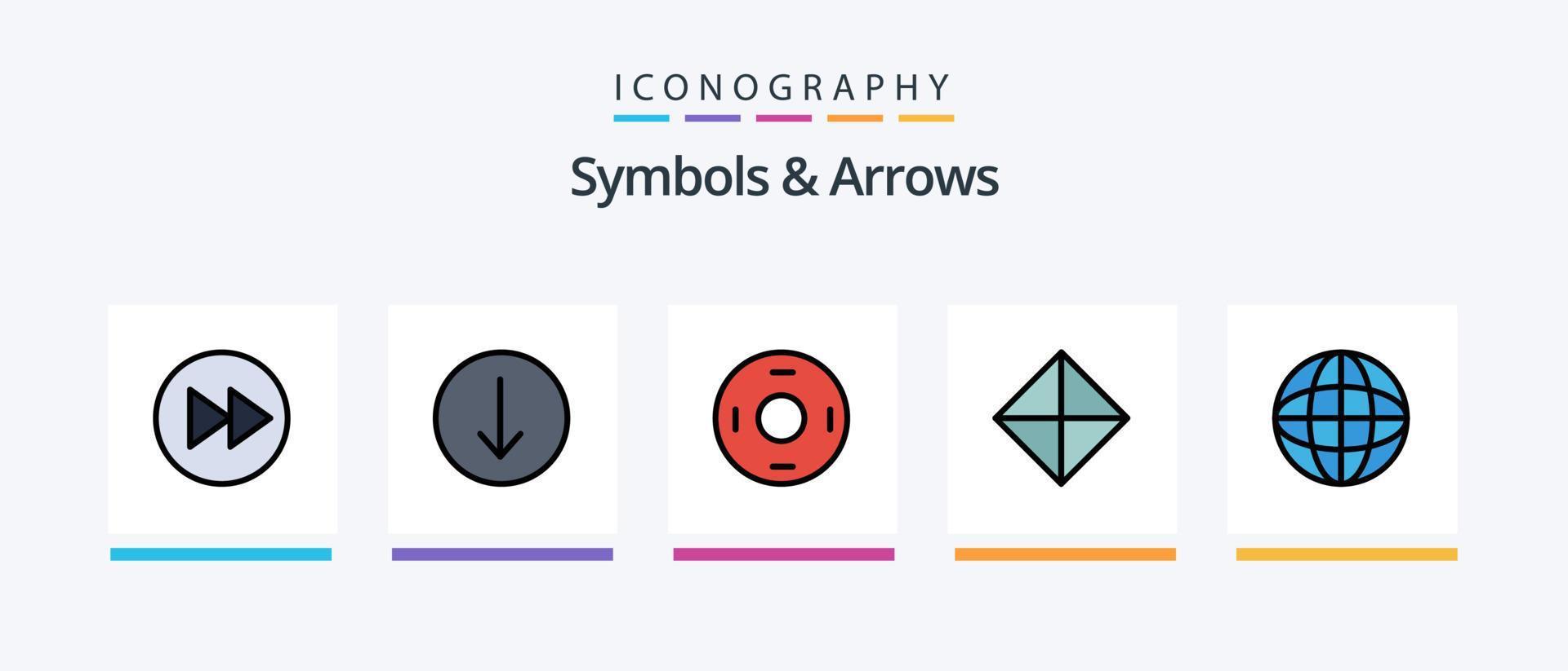 la línea de símbolos y flechas llenó el paquete de 5 íconos, incluida la etiqueta. etiqueta. antiguo. simbolos signo. diseño de iconos creativos vector