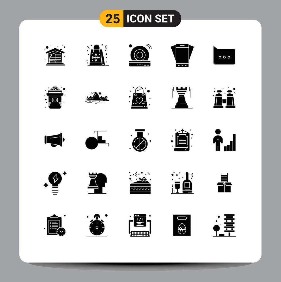 Group of 25 Modern Solid Glyphs Set for tilt phone snow mobile internet Editable Vector Design Elements
