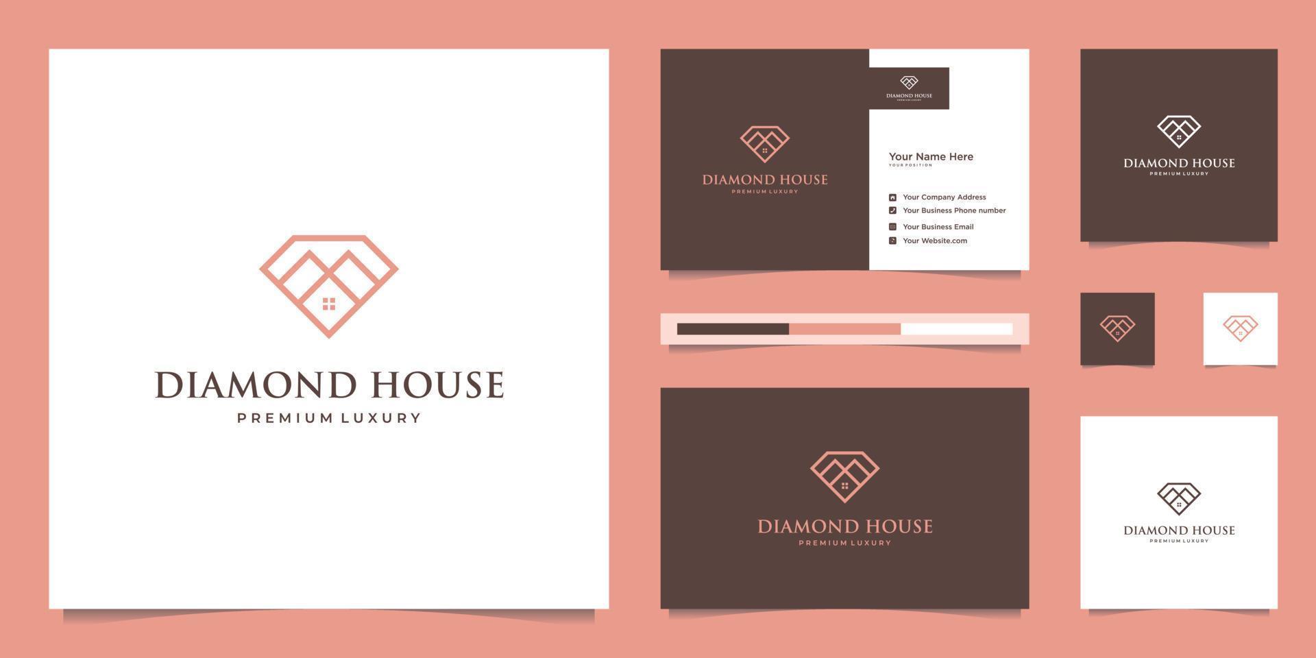 diamantes y casa. conceptos de diseño abstracto para agentes inmobiliarios, hoteles, residencias. símbolo para la construcción. diseño de logotipos y plantillas de tarjetas de visita. vector