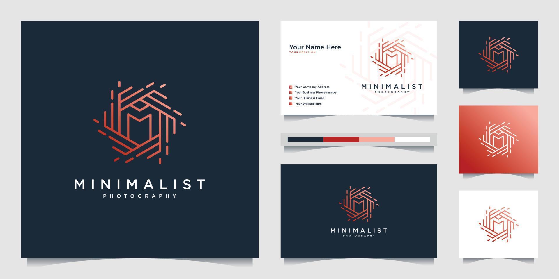 Minimalist logo design photography with initial M. line style design, lens, focus and optical. vector
