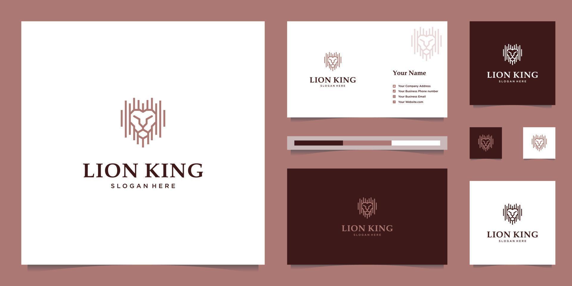 elegant king lion with stylish graphic design and name card inspiration luxury design logo vector