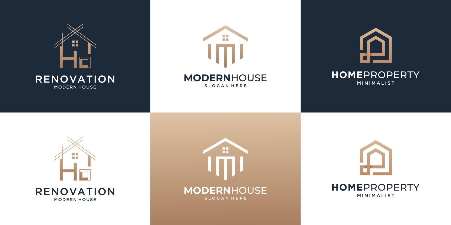 conjunto de plantilla de diseño de logotipo de casa de construcción con concepto simple vector