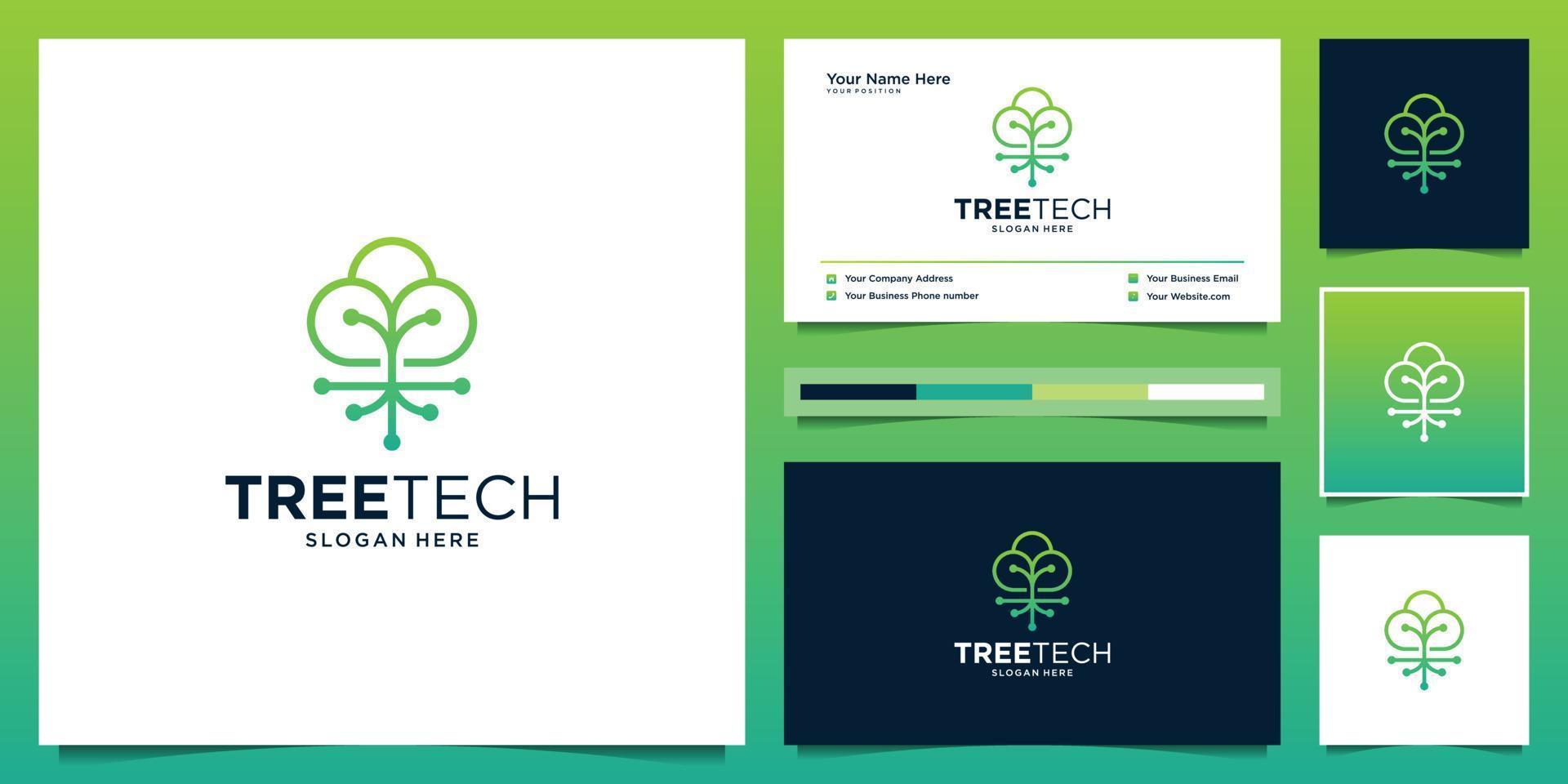 diseño de logotipo de idea de nube de árbol inteligente moderno. símbolo mínimo para tecnología, nube, datos, internet con diseño de tarjeta de visita. vector