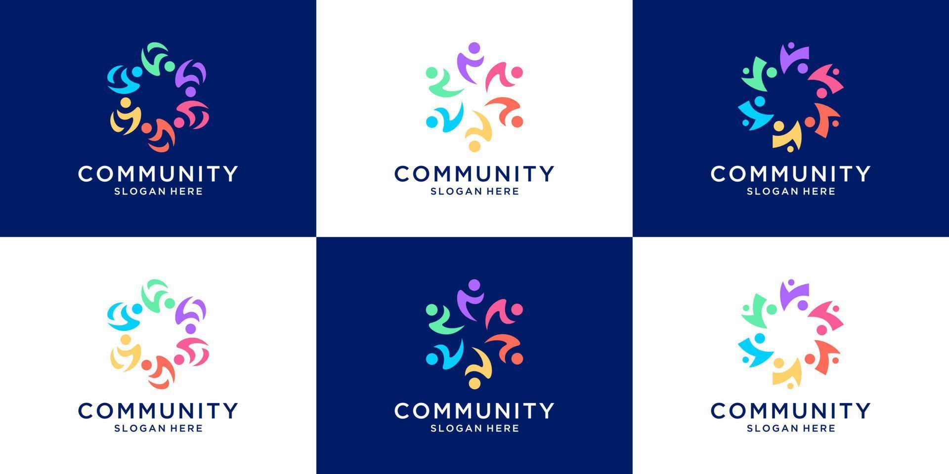 Set of people family and human unity logo template. symbol for teamwork, social group, community. vector